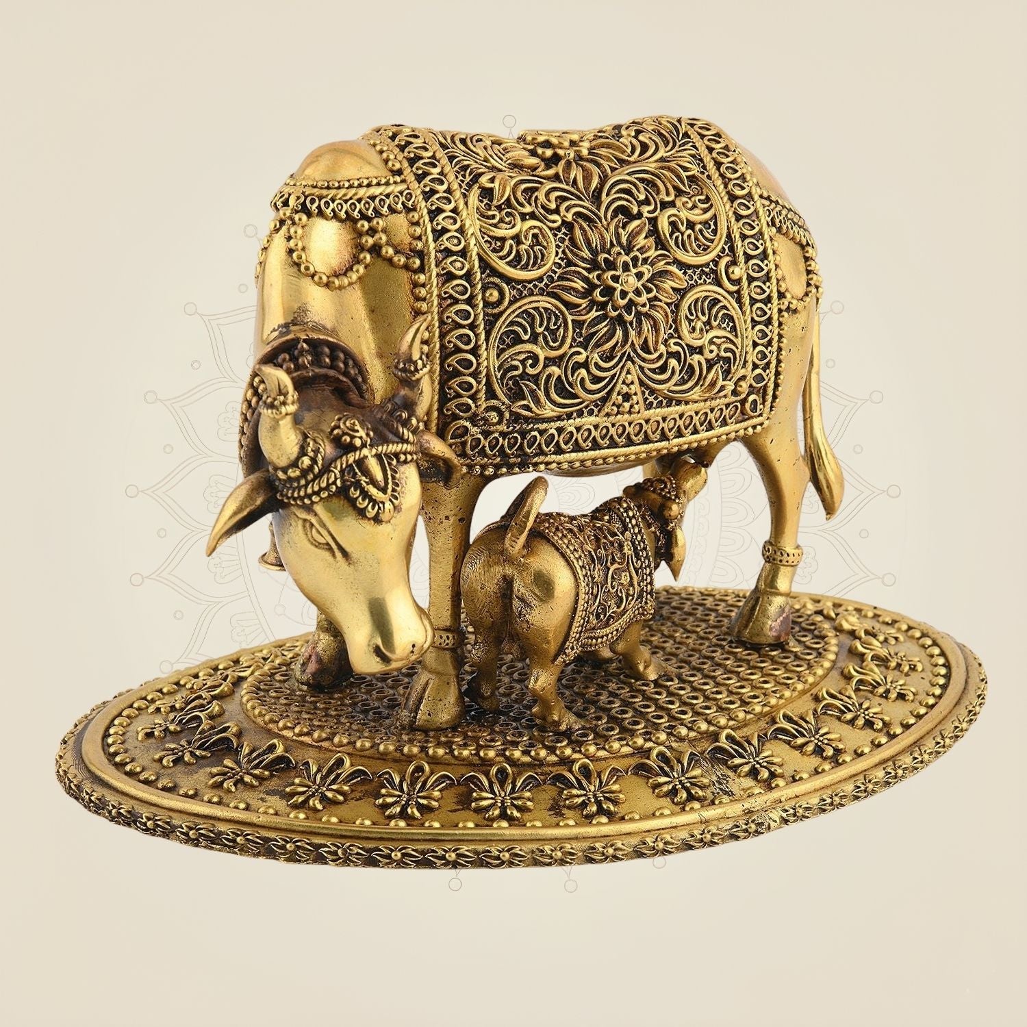 Kamdhenu Cow with Calf Brass Idol 3.5" – Handcrafted Vastu Decor for Home