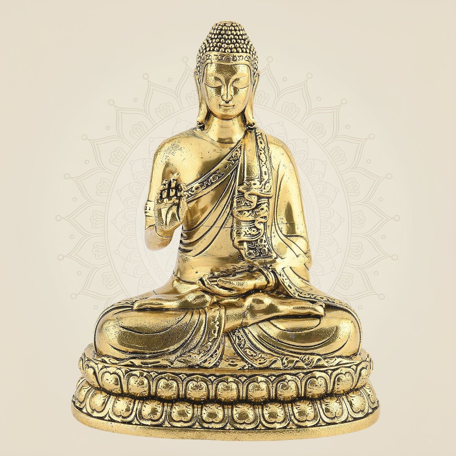 Pure Brass Meditating Buddha Idol – 6.5" Handcrafted Murti