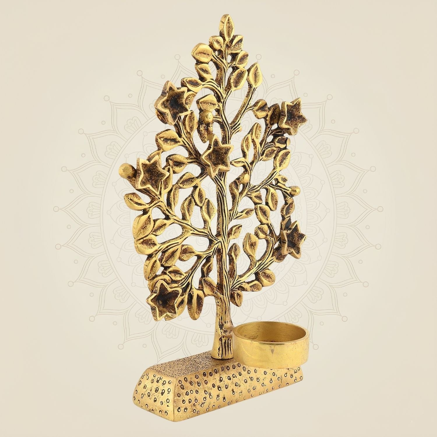 9.5" Pure Brass Tree of Life with Diya – Handcrafted Spiritual Decor