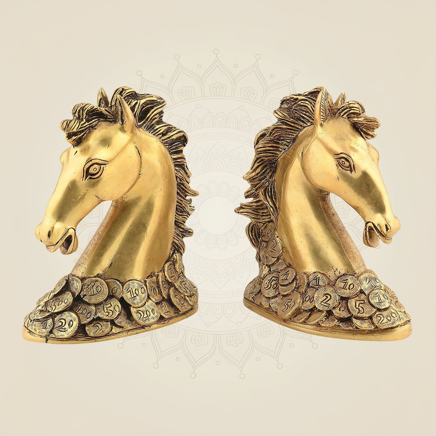 Pure Brass Horse Head Set – 7" Handcrafted Artisan Decorative Sculptures