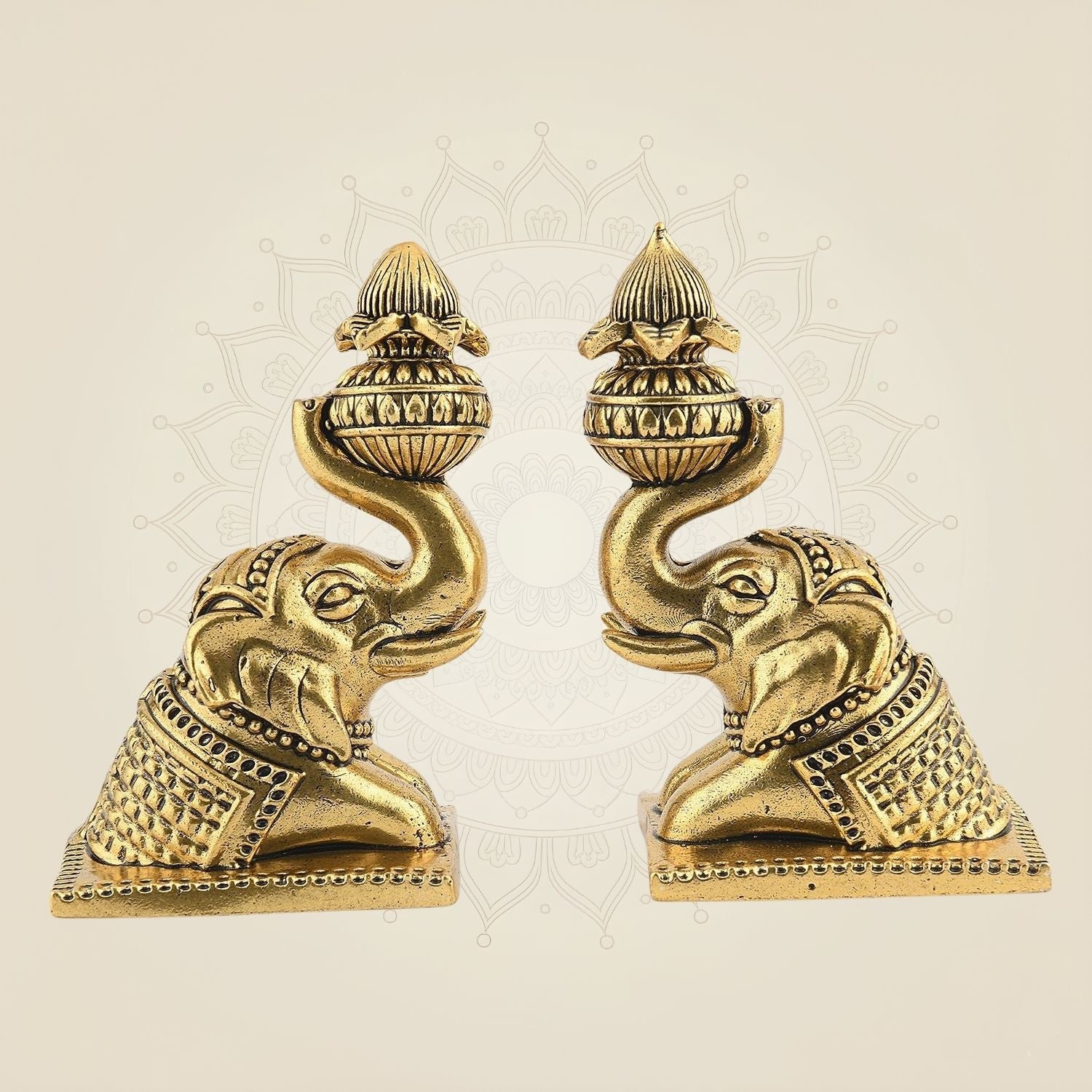Brass Elephant Pair 4"- Handcrafted Pure Brass Decor Figurines (Set of 2)