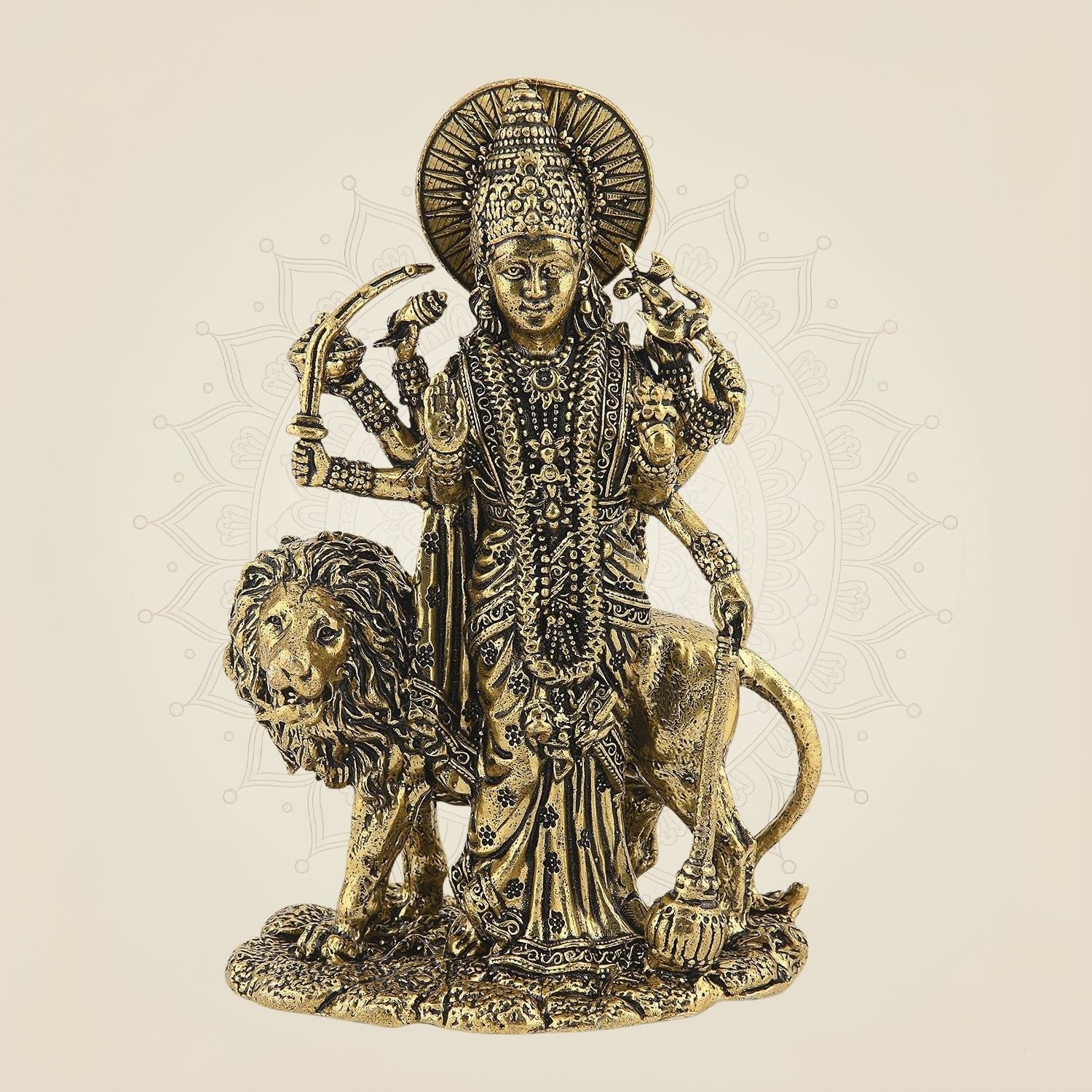 5" Durga Maa Brass Idol with Lion – Handcrafted Divine Sculpture