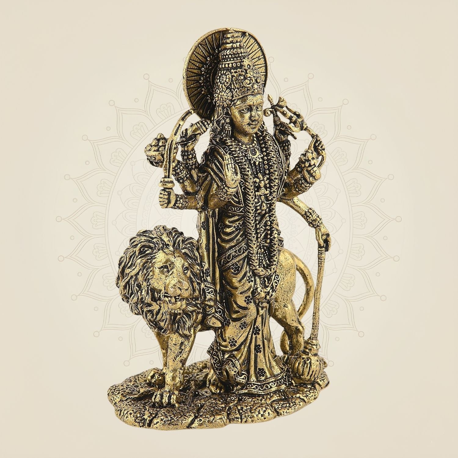5" Durga Maa Brass Idol with Lion – Handcrafted Divine Sculpture