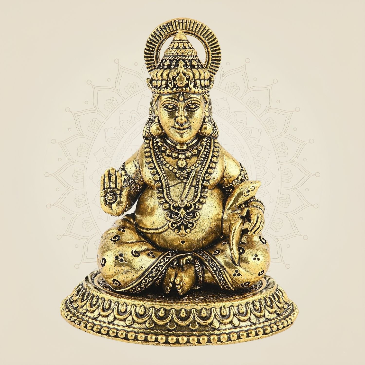 Pure Brass Lord Kuber Idol – 5" Lightweight Statue for Wealth & Spiritual Decor