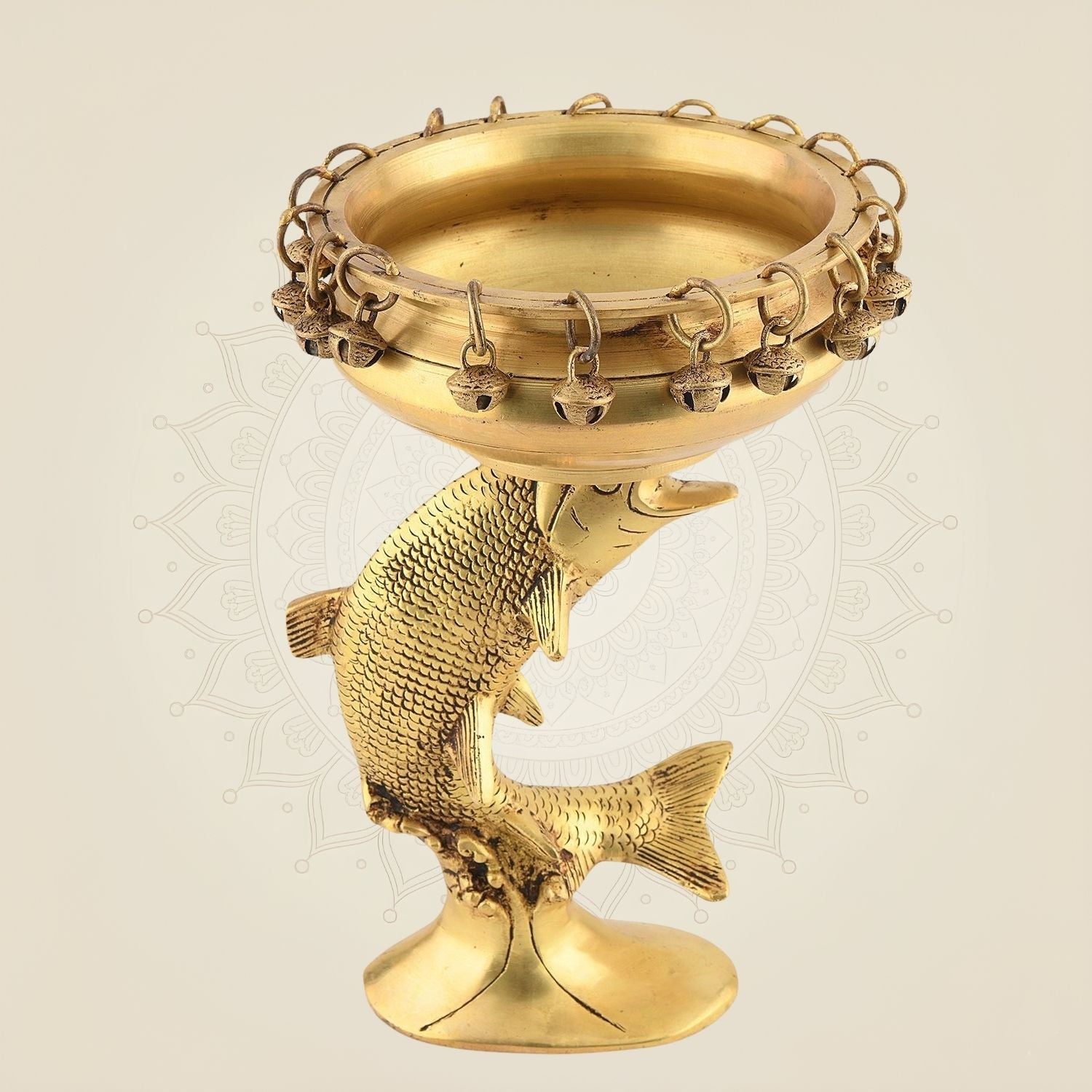 Big Fish Brass Urli Bowl 11" – Ethnic Pot for Diwali, Temple & Home Decor Gift