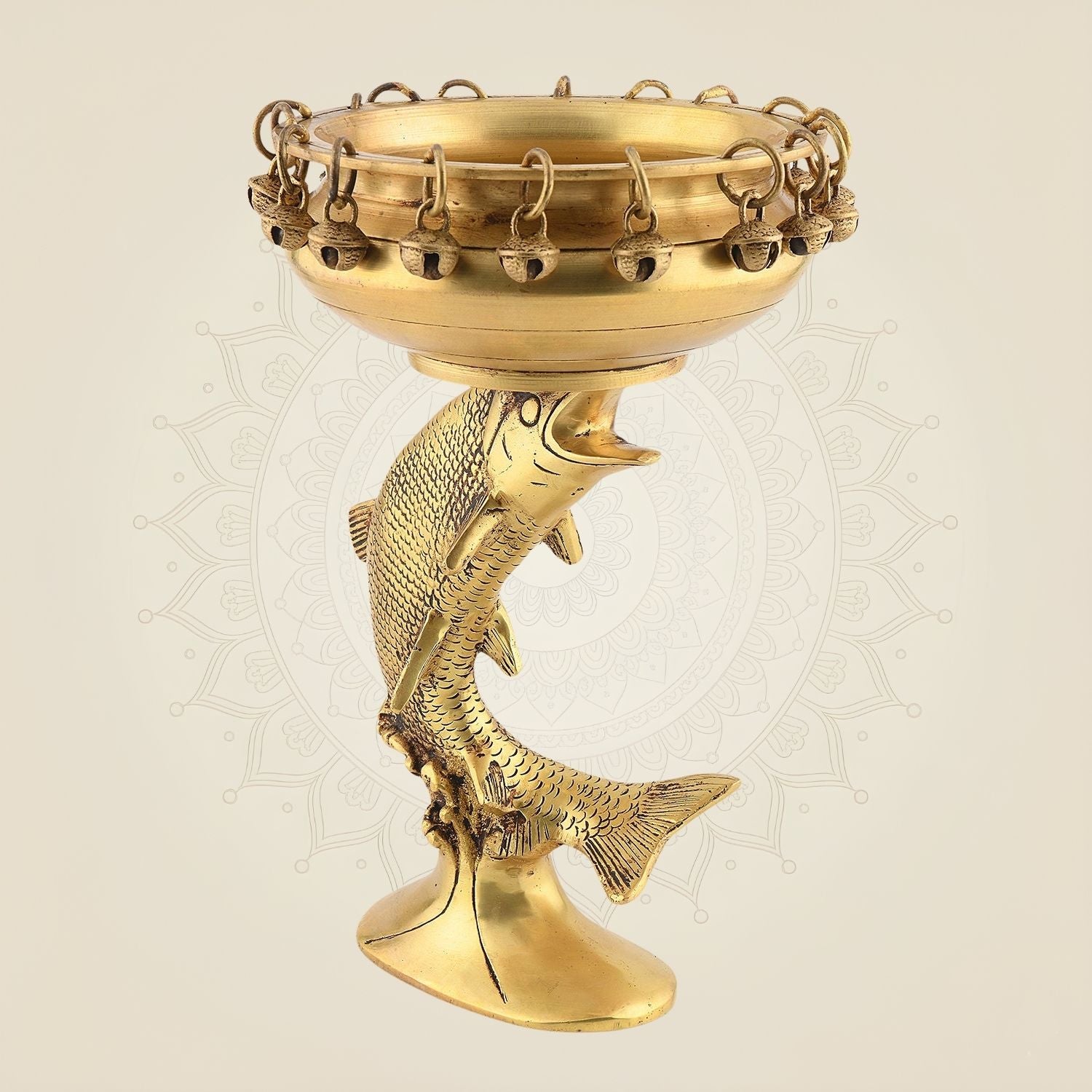 Big Fish Brass Urli Bowl 11" – Ethnic Pot for Diwali, Temple & Home Decor Gift