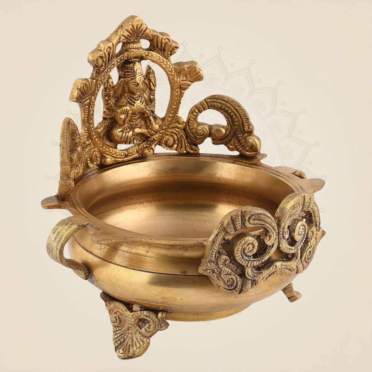 7" Brass Urli Bowl with Mata Design – Decorative Urli for Home & Festivals