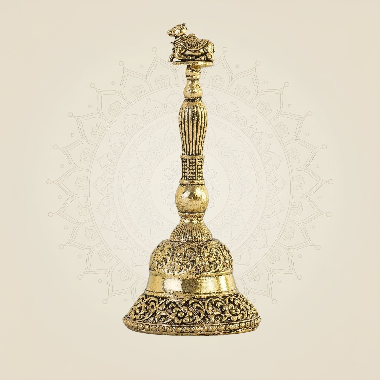 Brass Nandi Pooja Bell– 3.75" Handcrafted Light Ghanti for Mandir & Rituals