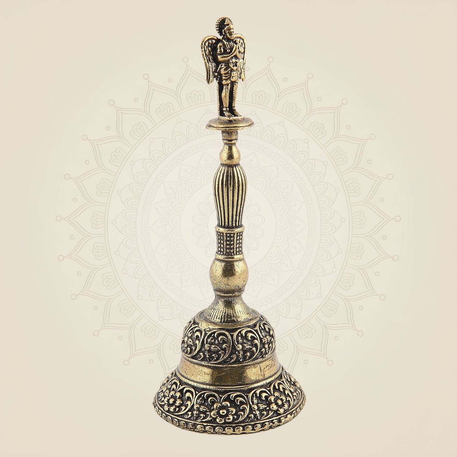 Pure Brass Pooja Bell with Garud – 4.25" Light Handcrafted Bell for Temple & Rituals