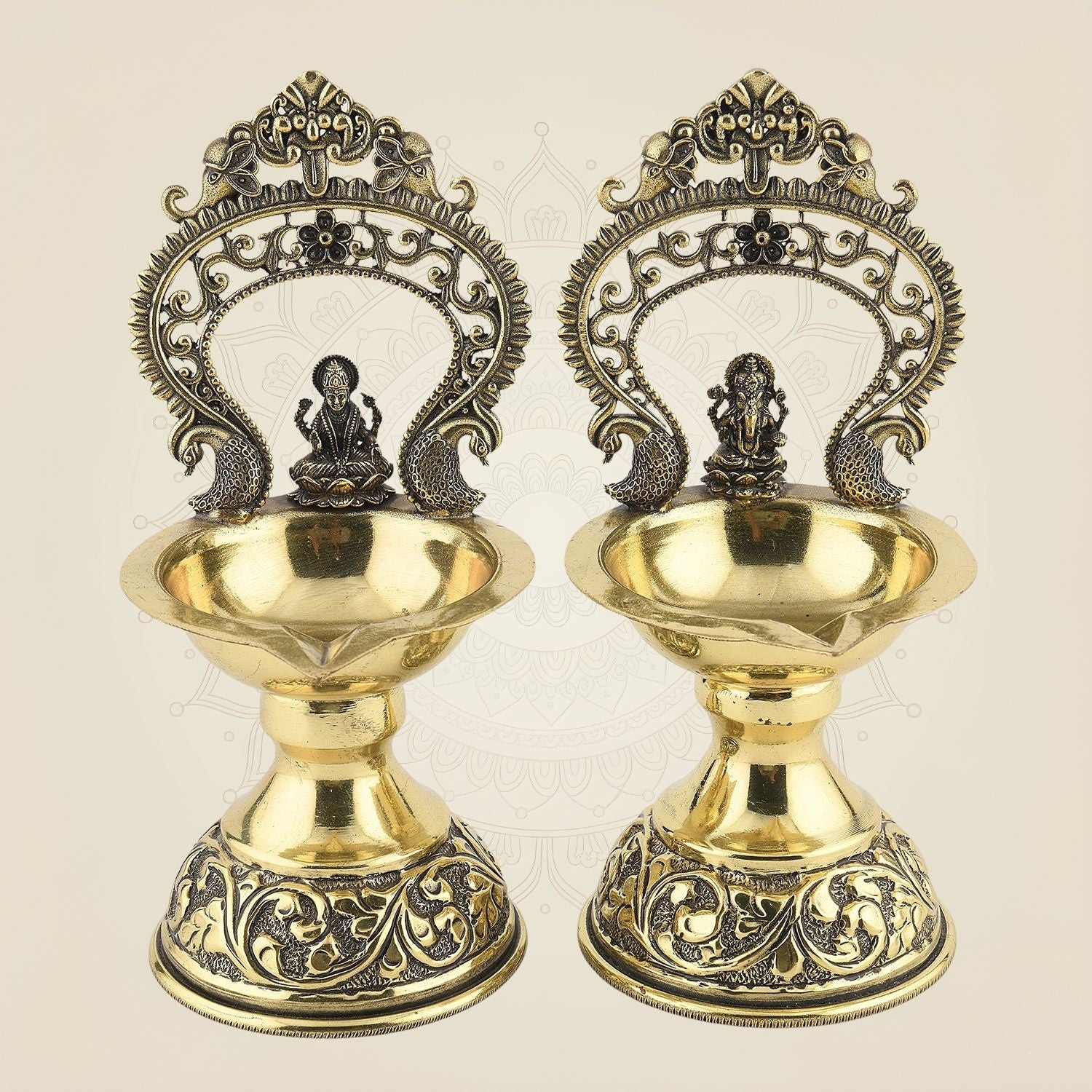 5.5" Brass Laxmi Ganesh Diya Set – Gajalakshmi Superfine Lightweight Oil Lamp