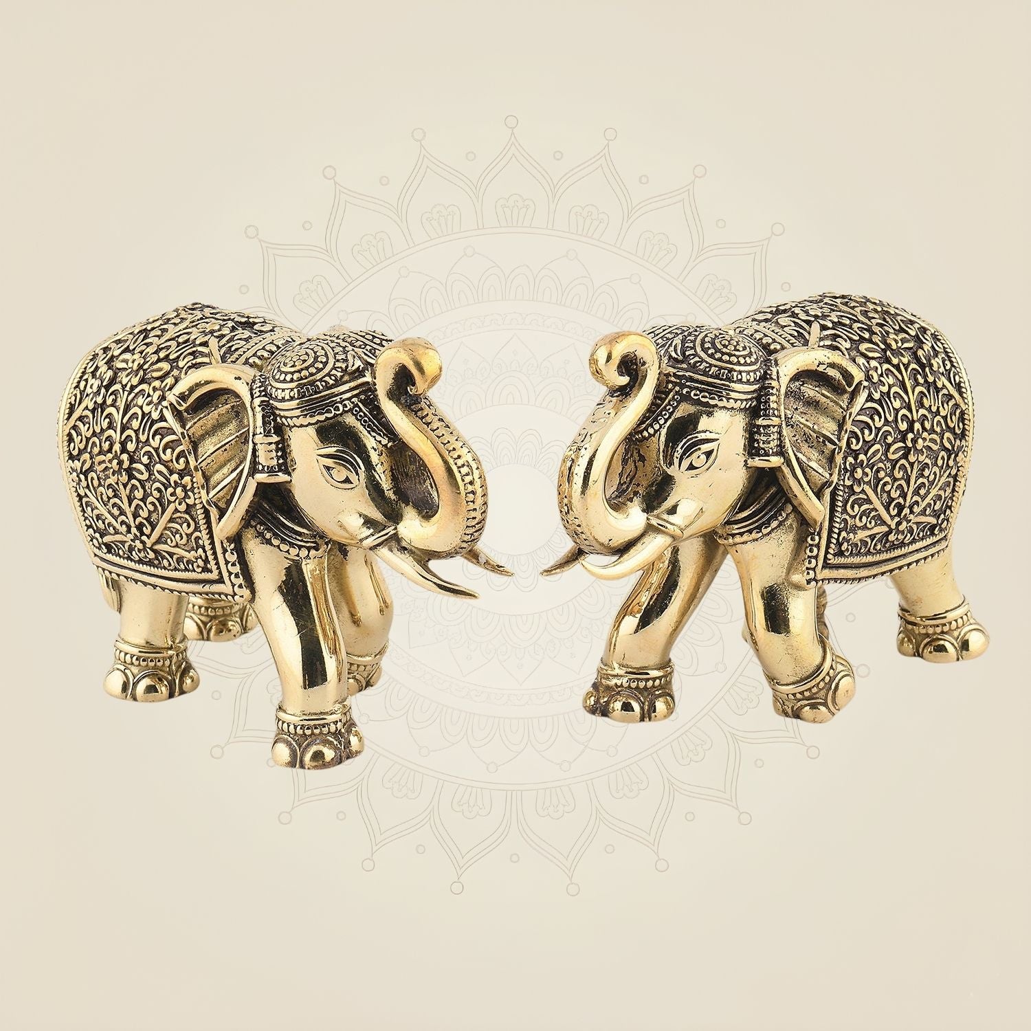 Handcrafted Brass Elephant Pair – 3" Superfine Lightweight Decorative Idol