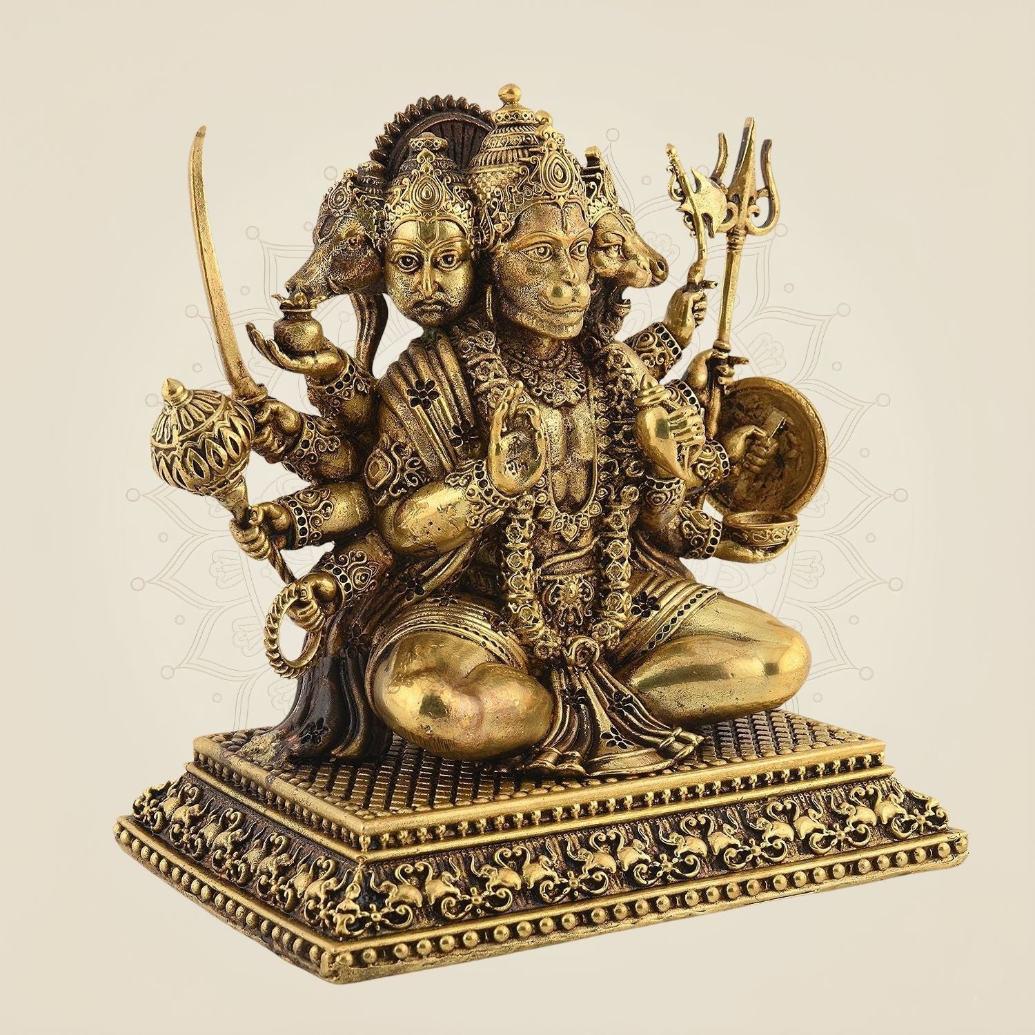 5.75" Panchmukhi Hanuman Idol – Pure Brass Handcrafted Lightweight Sculpture