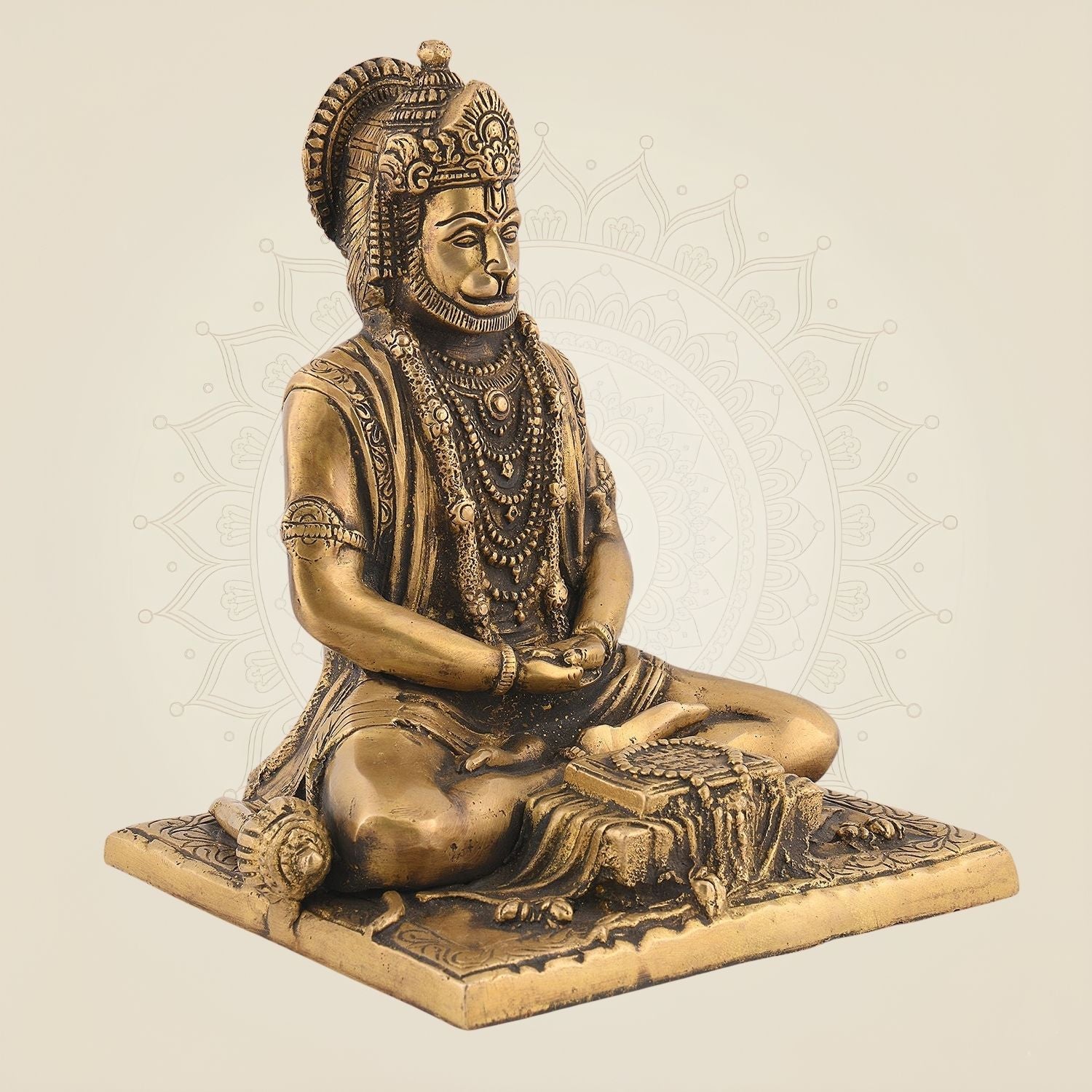 Meditating Hanuman Idol 7.5"– Pure Brass Handcrafted Murti for Home Decor & Protection