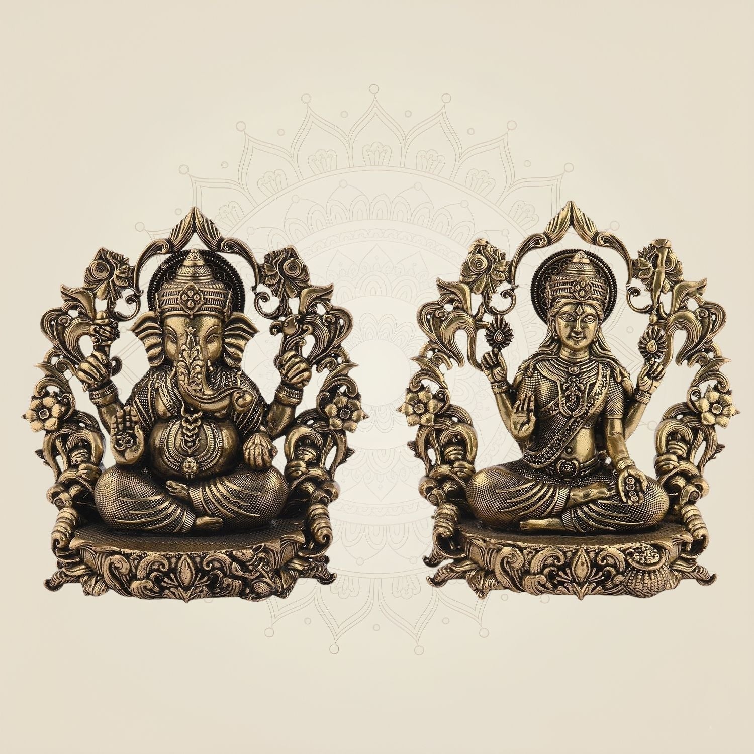 Laxmi Ganesh with Darbar 3.75" Brass Idol – Superfine Lightweight Artisan Craft