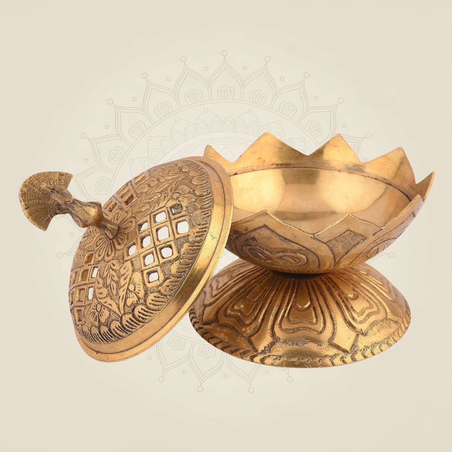 5" Brass Lotus Peacock Dhoop Dani – Handcrafted Incense Holder for Pooja