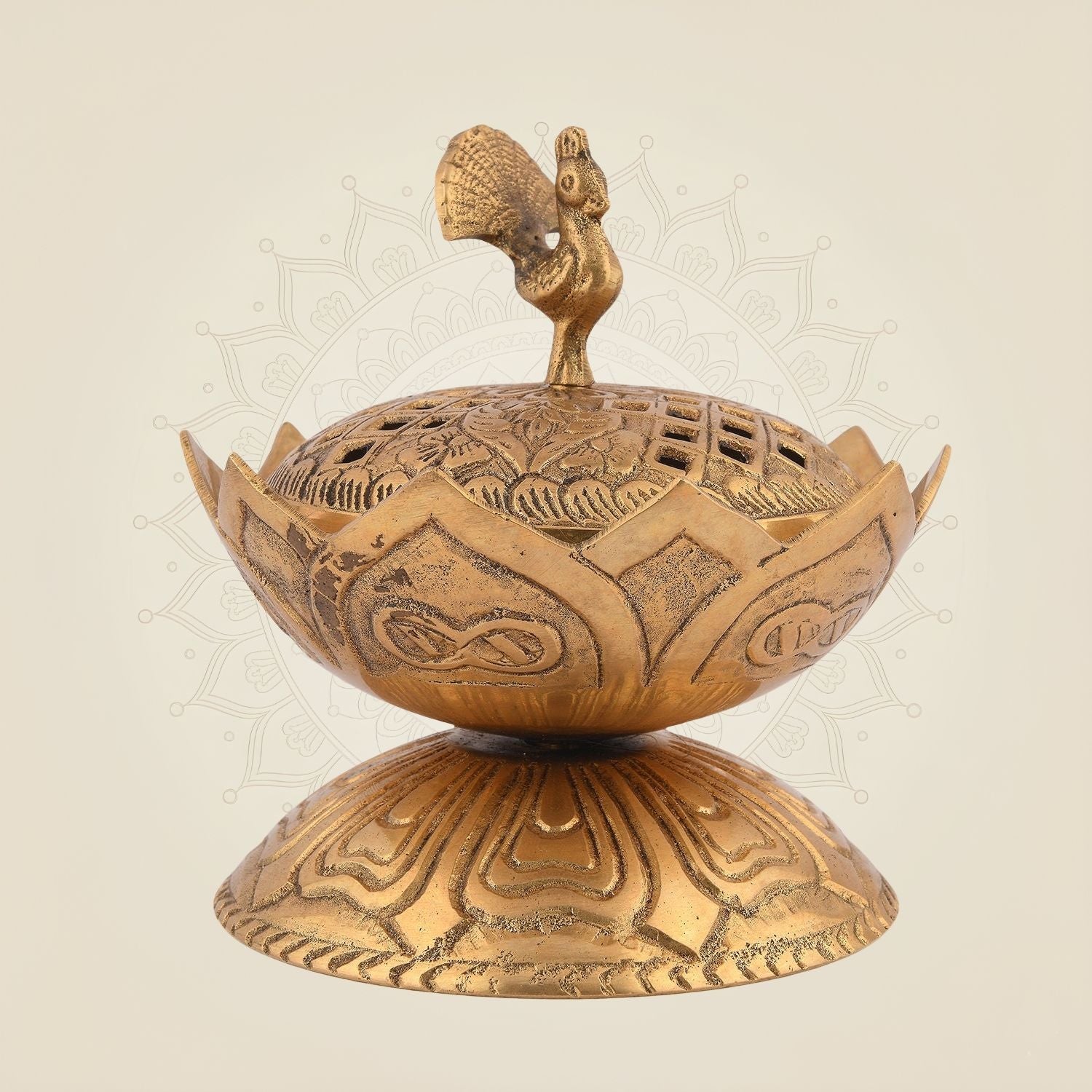 5" Brass Lotus Peacock Dhoop Dani – Handcrafted Incense Holder for Pooja