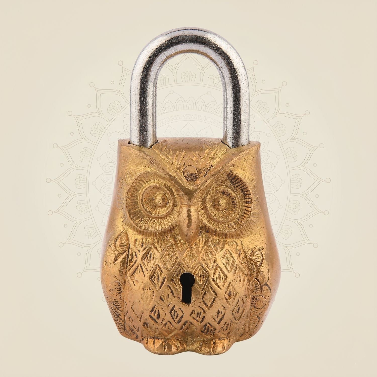 Owl Shape Brass Lock – 3" Handmade Vintage-Style Brass Padlock Artisan