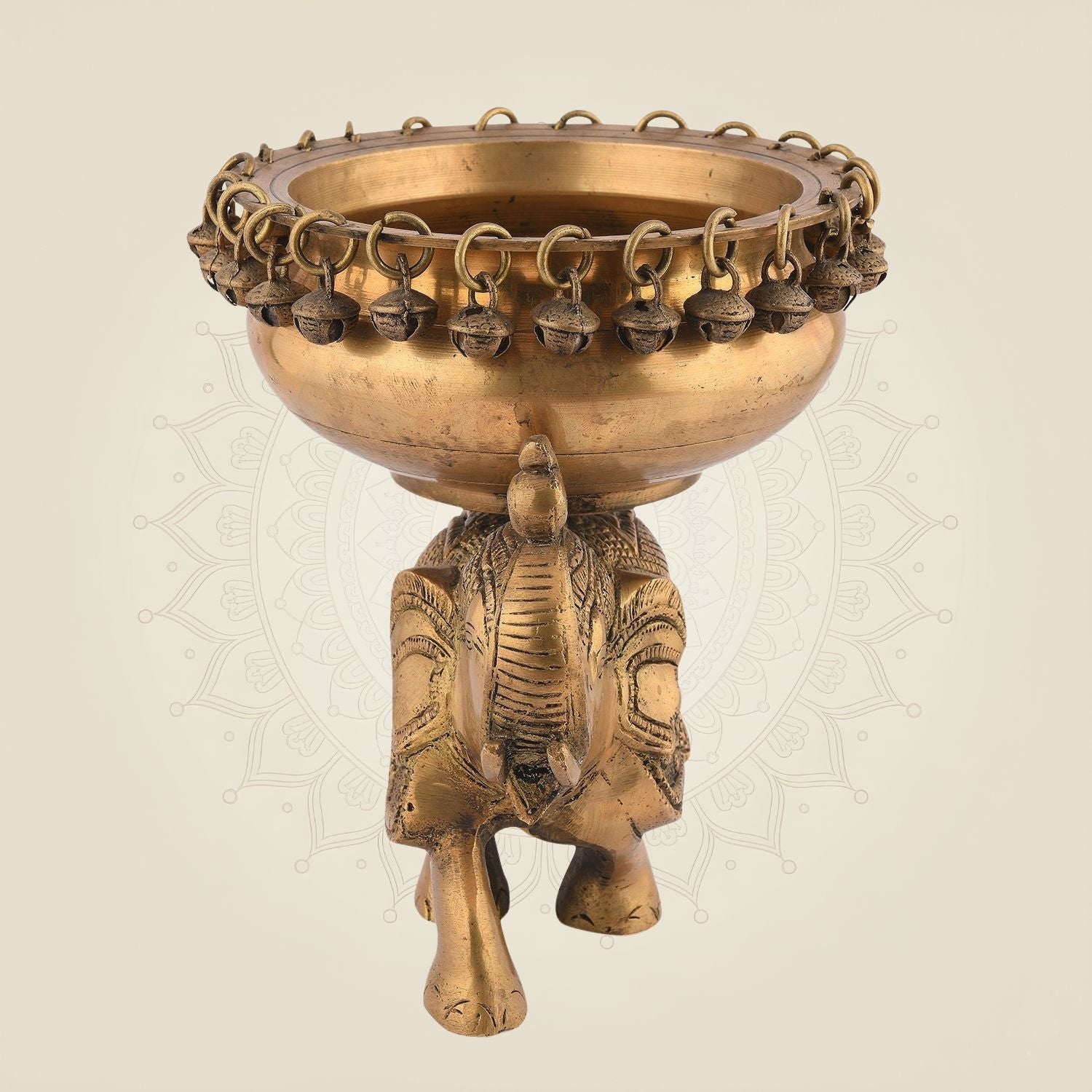 Pure Brass Elephant Urli Bowl with Ghungroo 8" – Traditional Decor for Mandir & Festivals