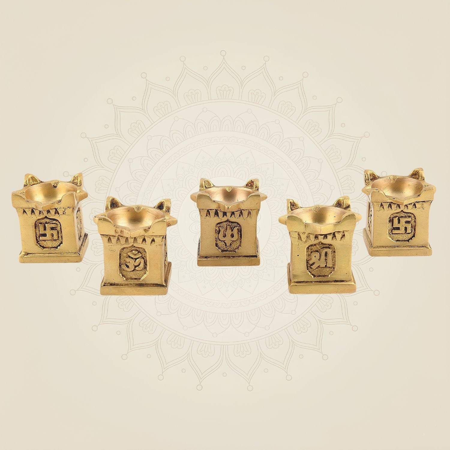 2" Brass Tulsi Chaura Set of 5 – Handcrafted Miniature Stand