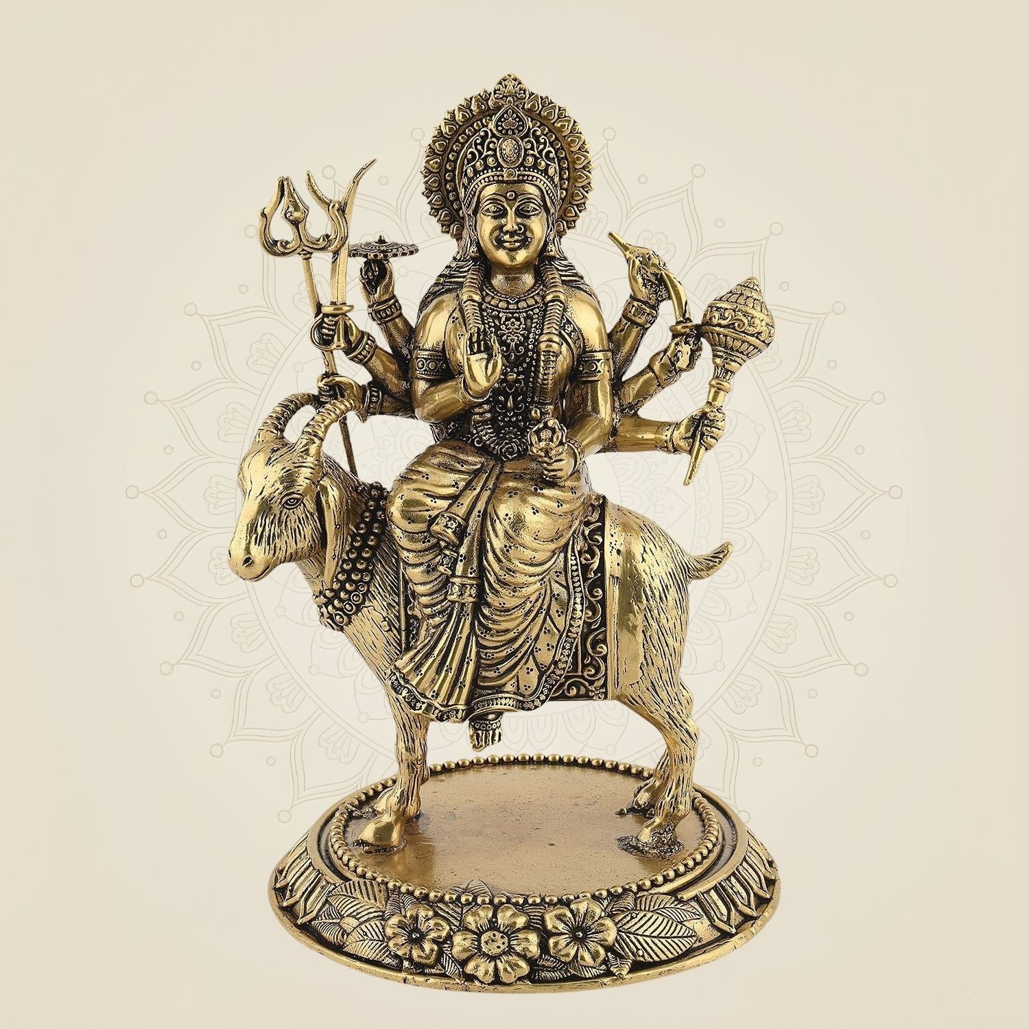Durga Maa with Goat Idol 6.5" – Pure Brass Handcrafted Lightweight Statue