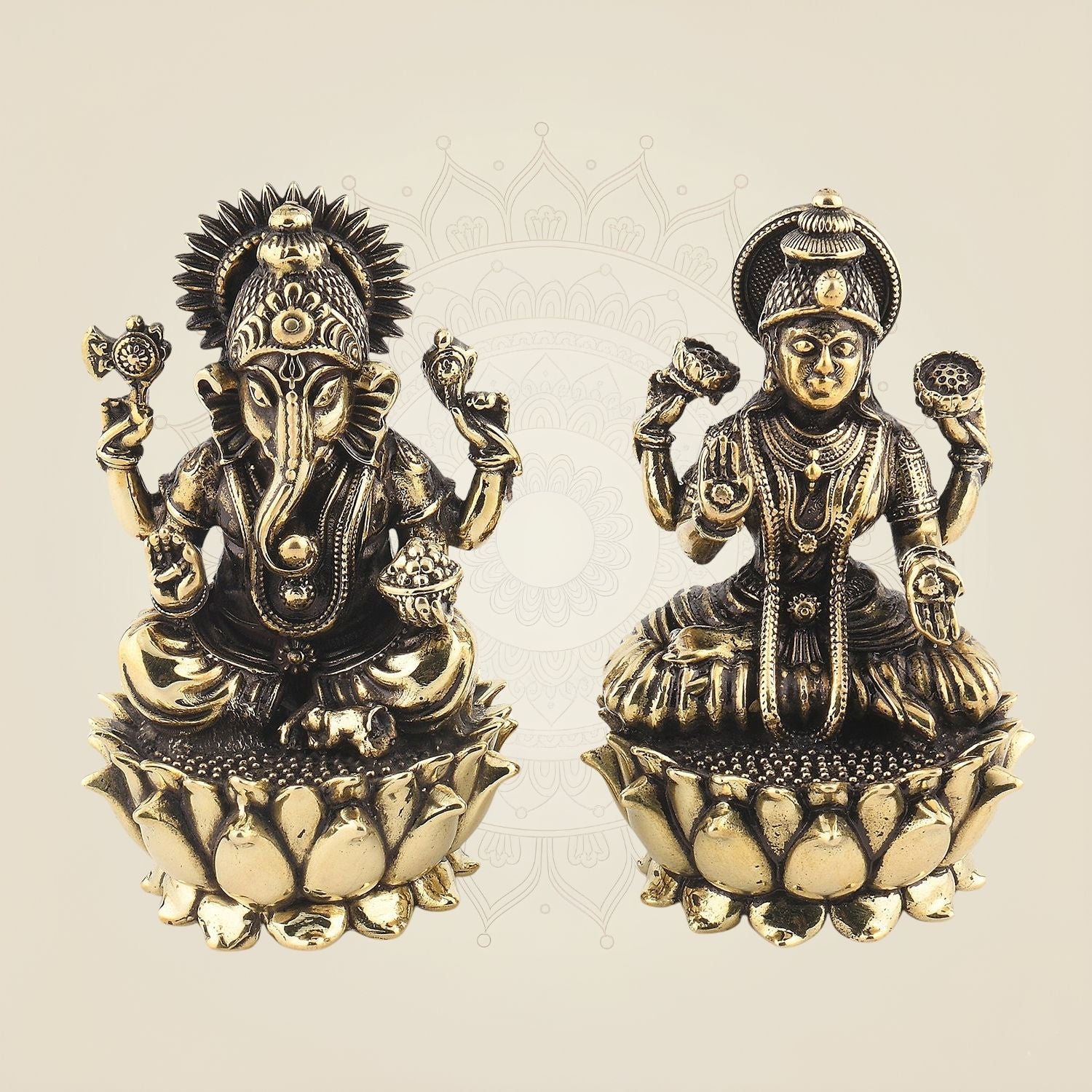 Lakshmi Ganesh Brass Idol 3" – Handcrafted Superfine Lightweight Divine Decor