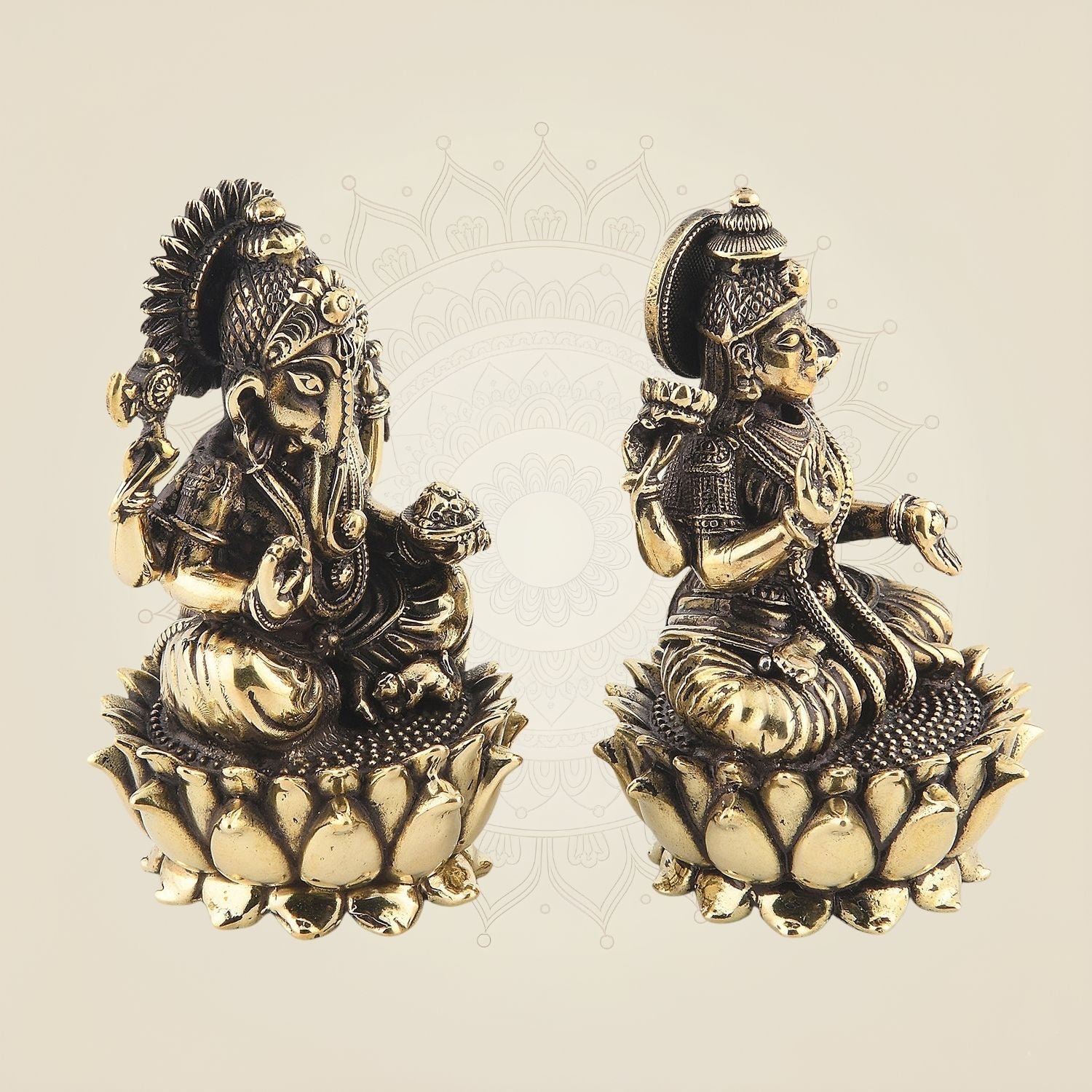 Lakshmi Ganesh Brass Idol 3" – Handcrafted Superfine Lightweight Divine Decor