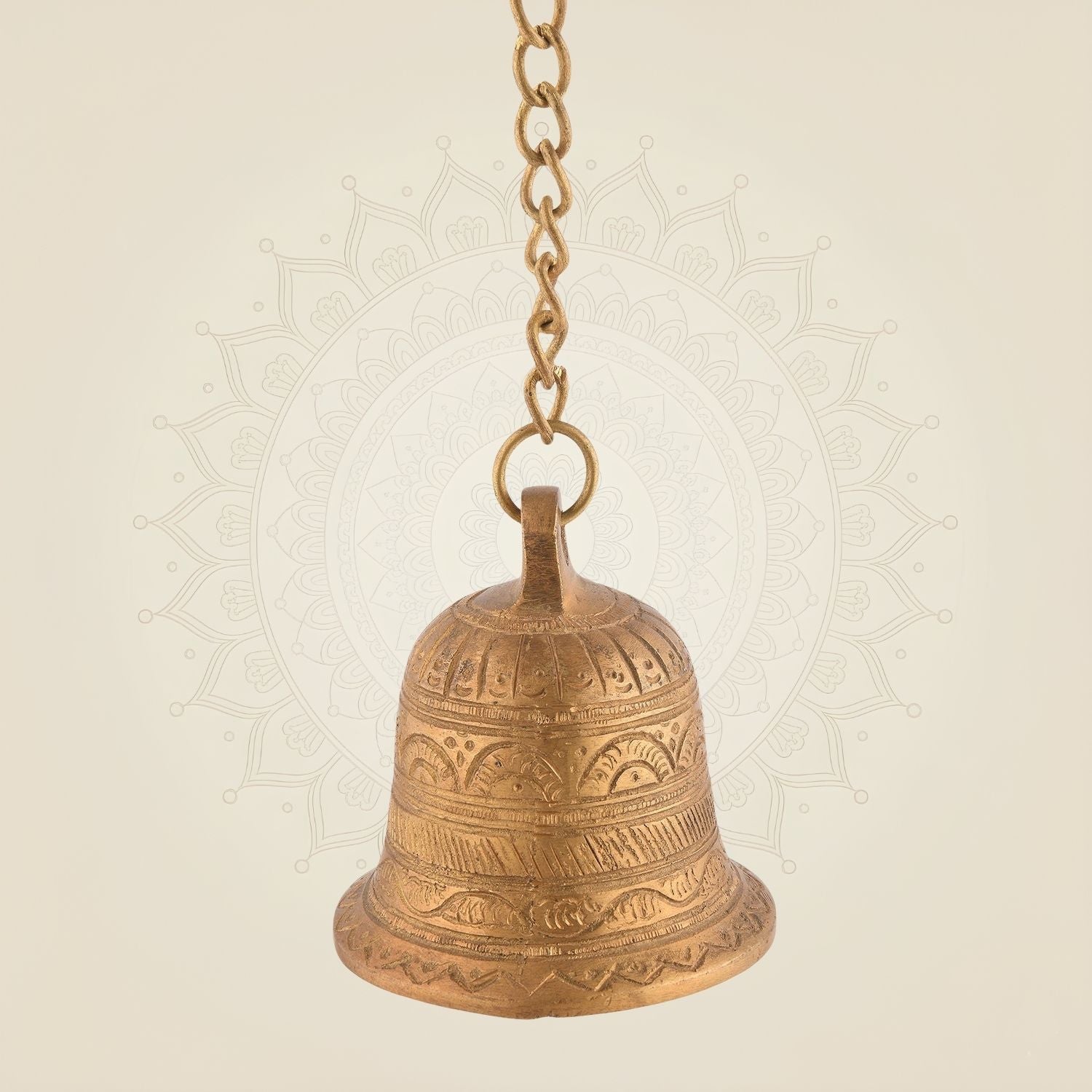 Pure Brass Mandir Bell With Chain Artisan - 3.25"