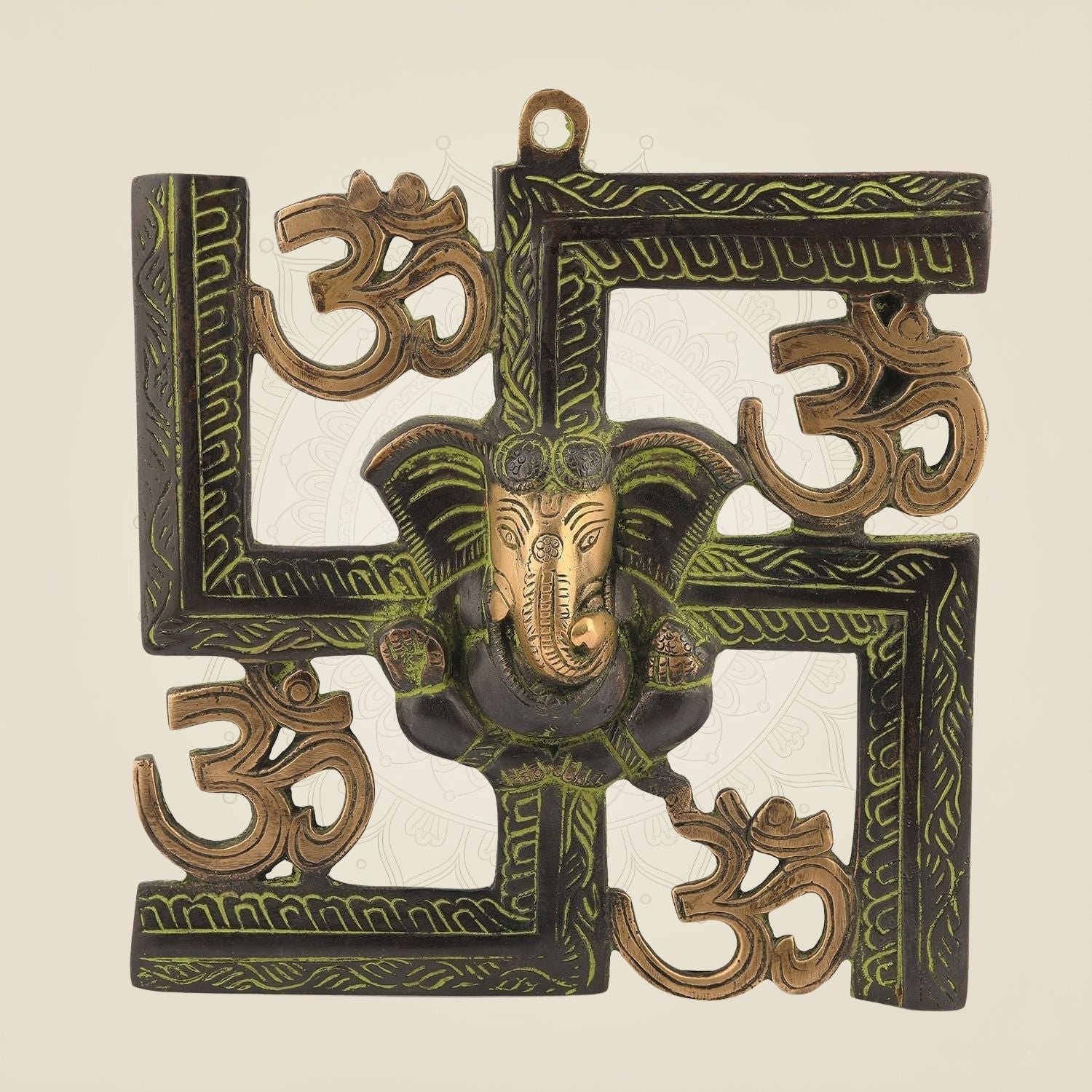 Ganesh Swastik Wall Hanging 8" Artisan– Handcrafted Pure Brass