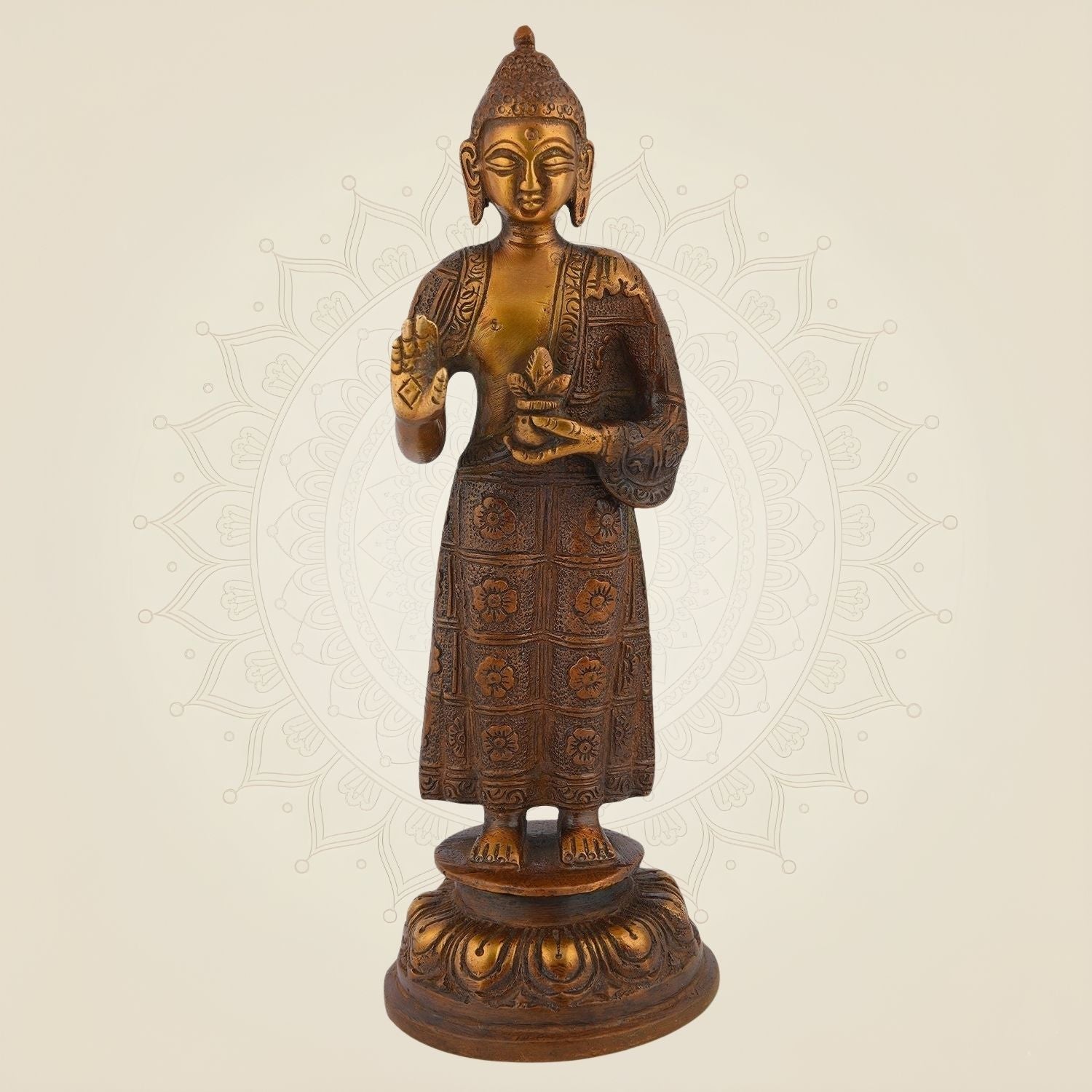 Pure Brass Standing Buddha Statue – 7.25" Handcrafted Idol