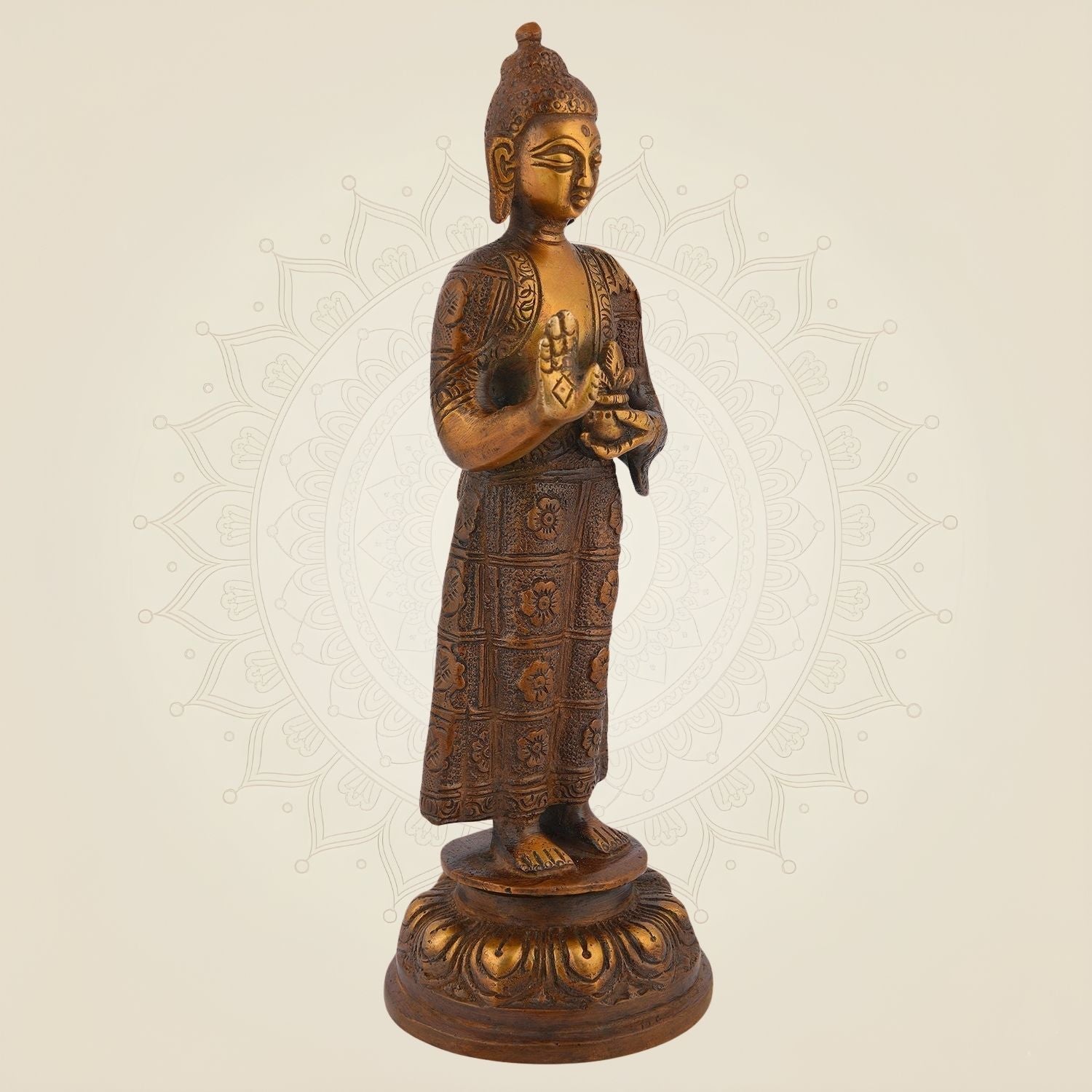 Pure Brass Standing Buddha Statue – 7.25" Handcrafted Idol
