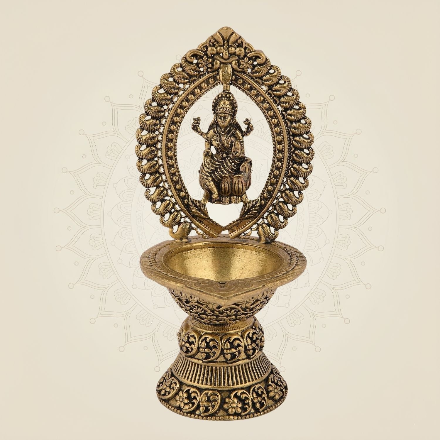 Lakshmi Mata Brass Diya 4.5" Handcrafted Oil Lamp for Pooja, Wealth & Blessings