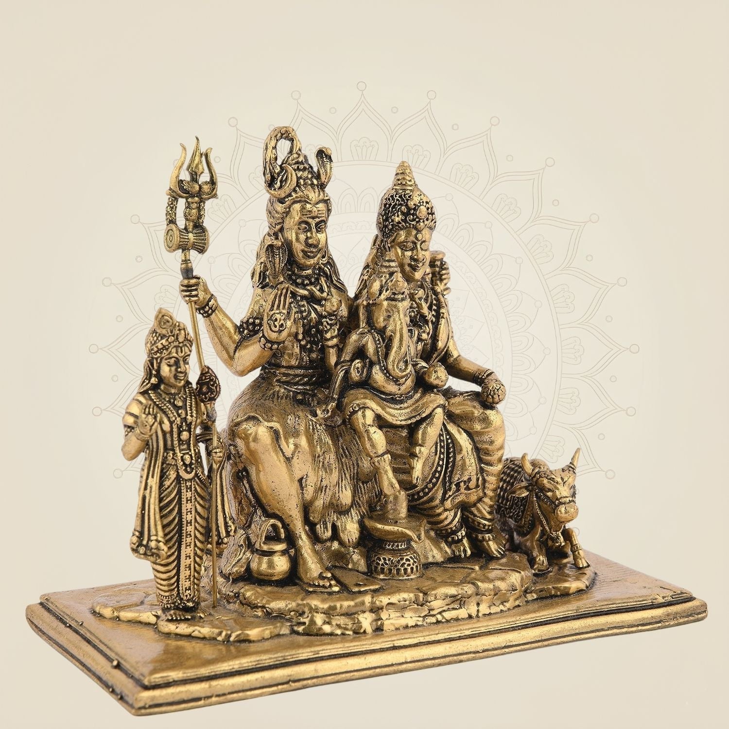 Divine Shiv Parivar Brass Statue – 3.75" Handcrafted Idol for Unity and Spiritual Use