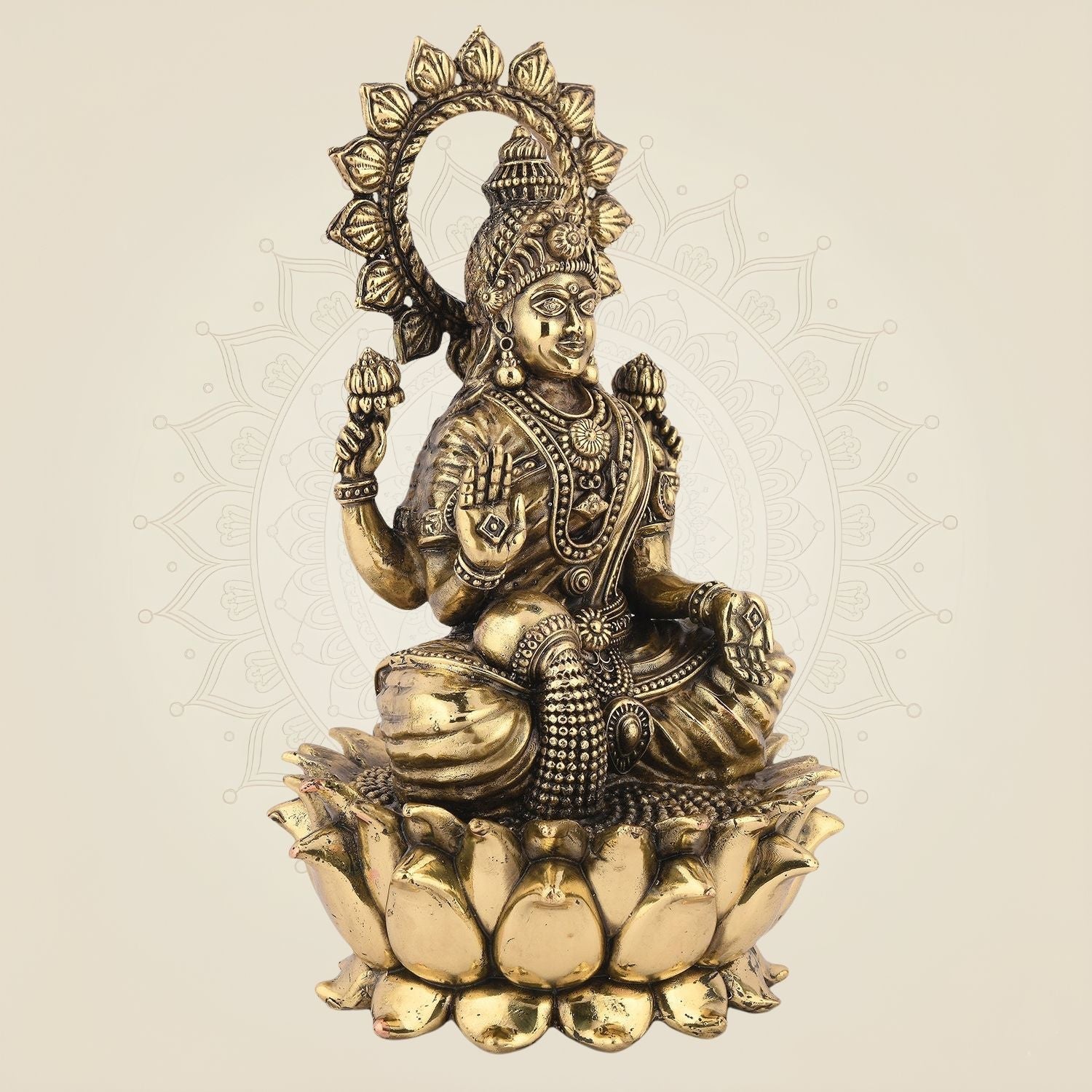 Goddess Lakshmi Idol- 9.25" Pure Brass Statue Superfine Lightweight