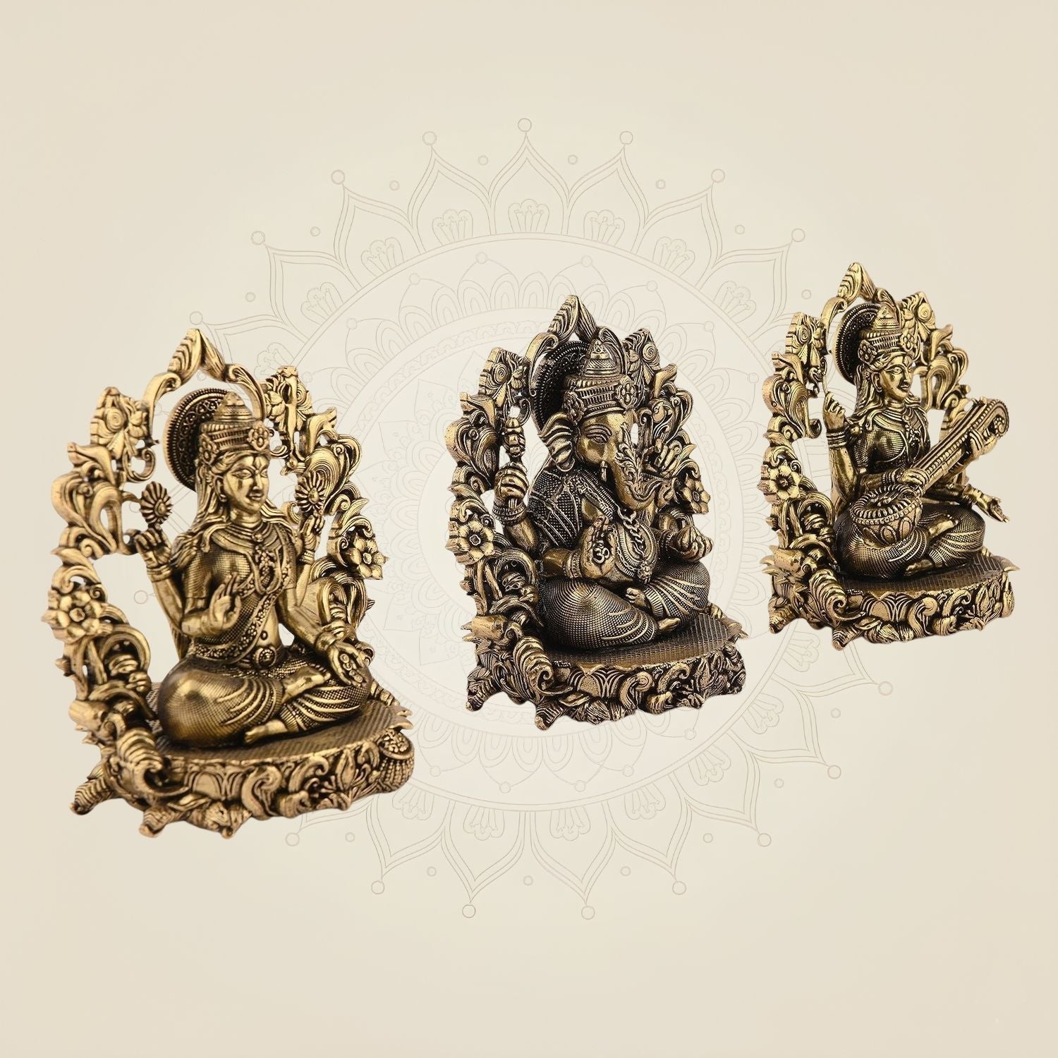 Laxmi Ganesh Saraswati Brass Idol – 3.75" Handcrafted Murti