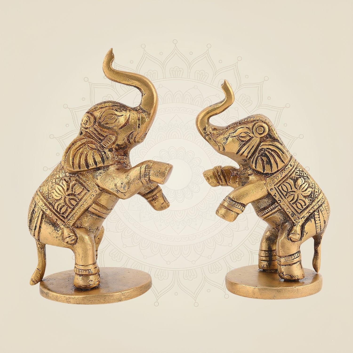 Jumping Elephant Pair 4" Pure Brass Handcrafted Showpieces (Set of 2)