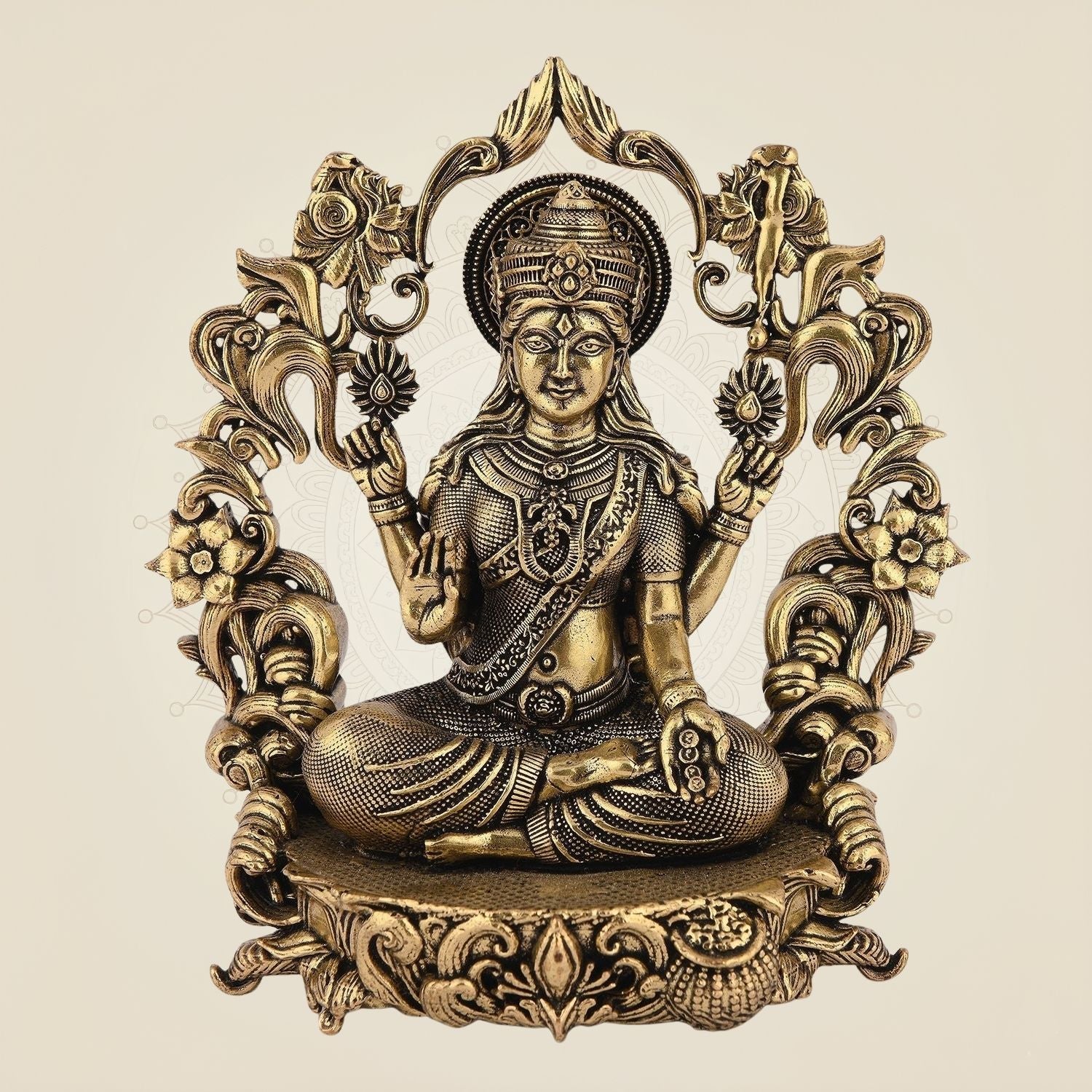 Goddess Laxmi with Darbaar Idol – 3.75" Superfine Brass Statue for Wealth
