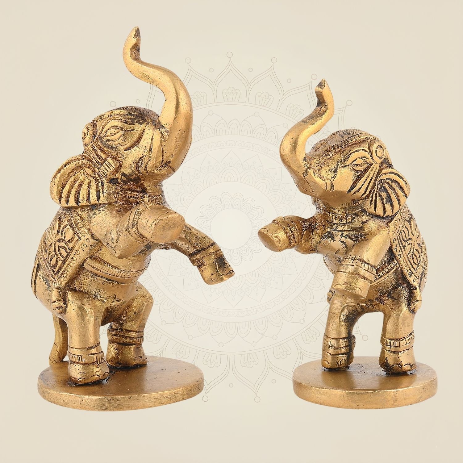 Jumping Elephant Pair 4" Pure Brass Handcrafted Showpieces (Set of 2)