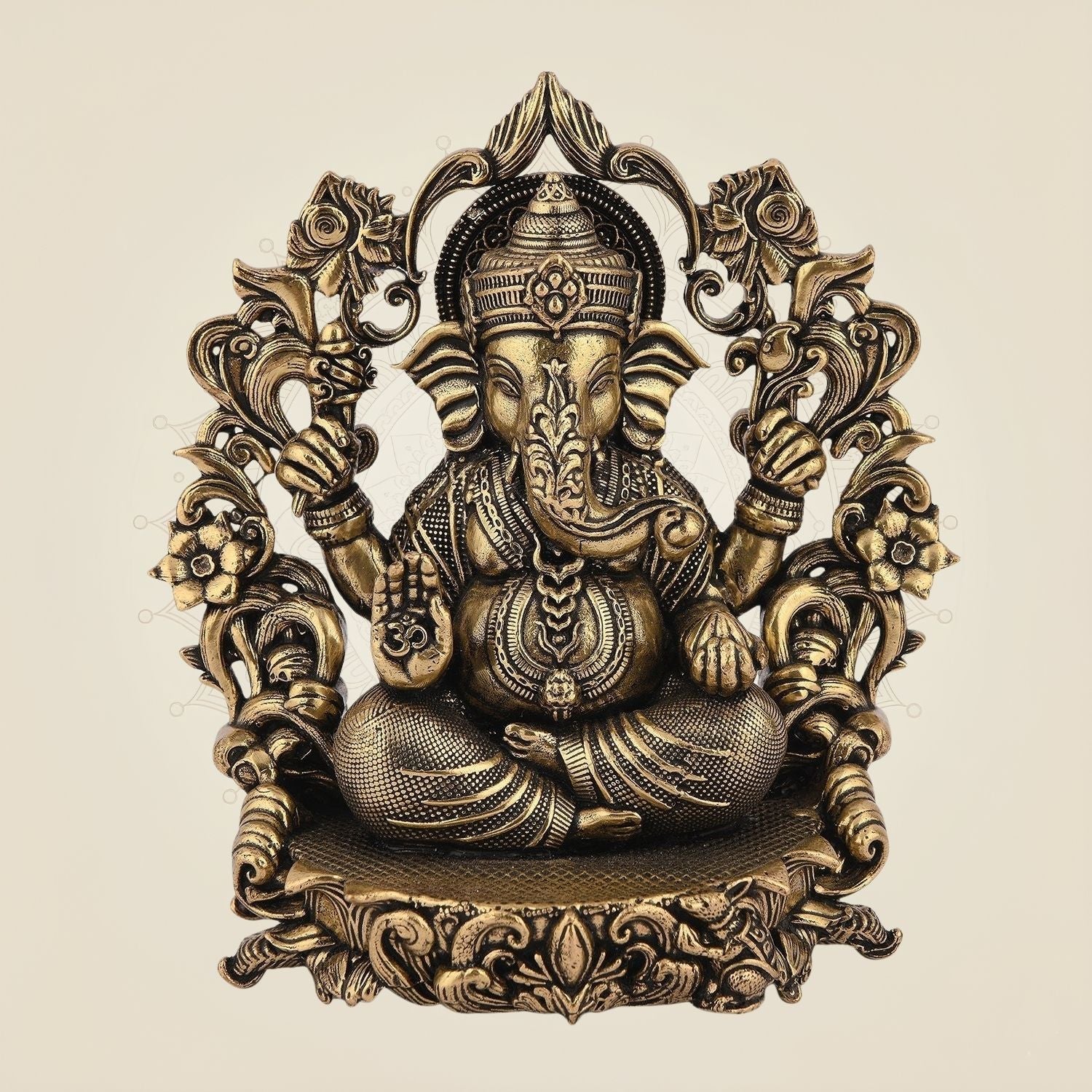 Chaturbhuj Ganesha with Darbaar Idol – 3.75" Handcrafted Brass Murti