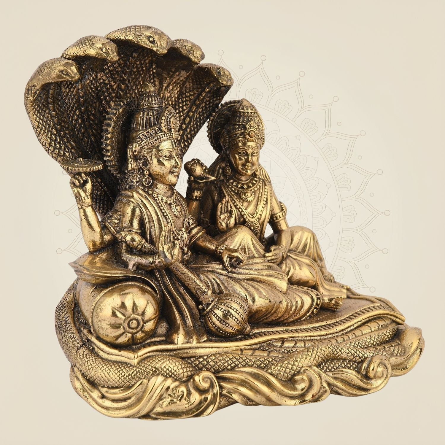 Lakshmi Narayan Brass Idol 3.75"– Seated on Sheshnag Lightweight Statue