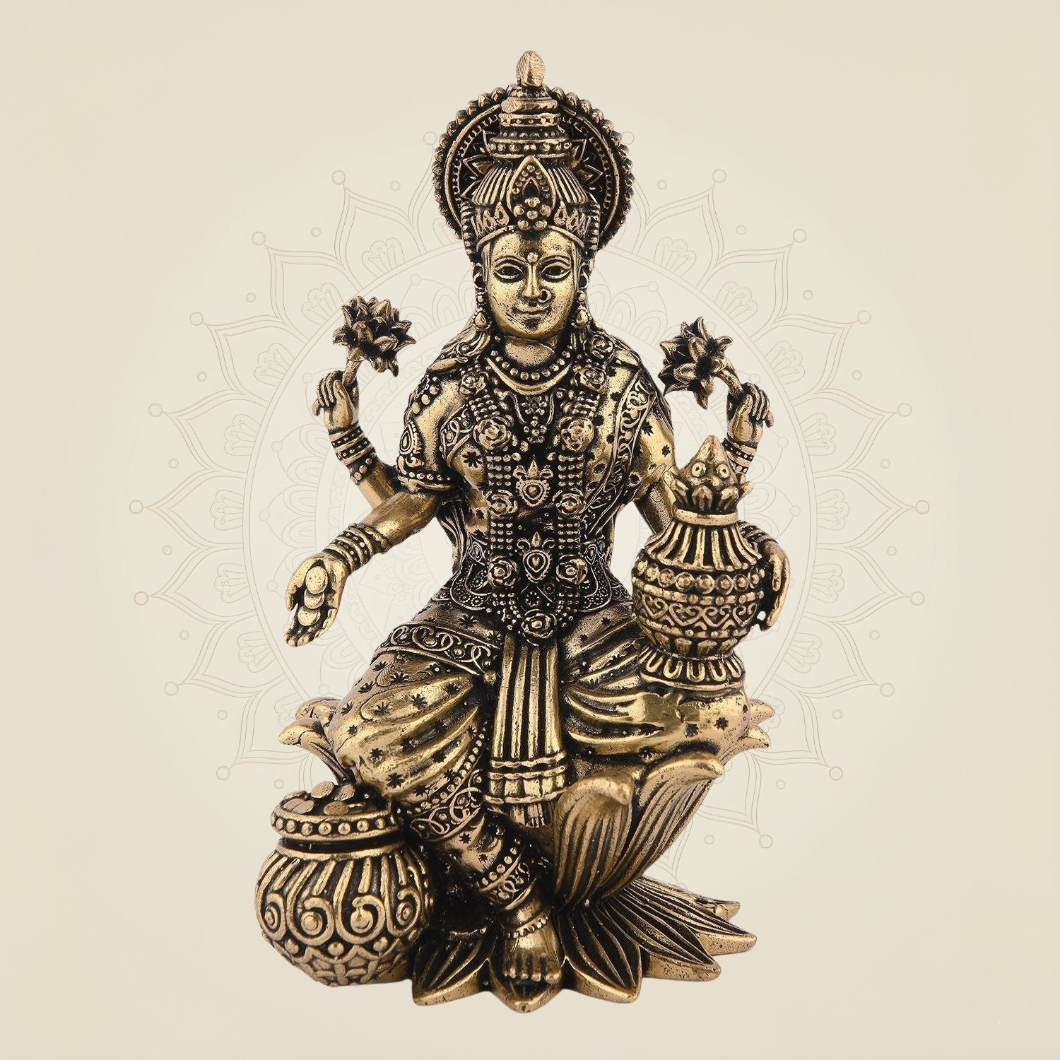 Lakshmi on Lotus Idol - 4" Handcrafted Pure Brass Sculpture for Wealth