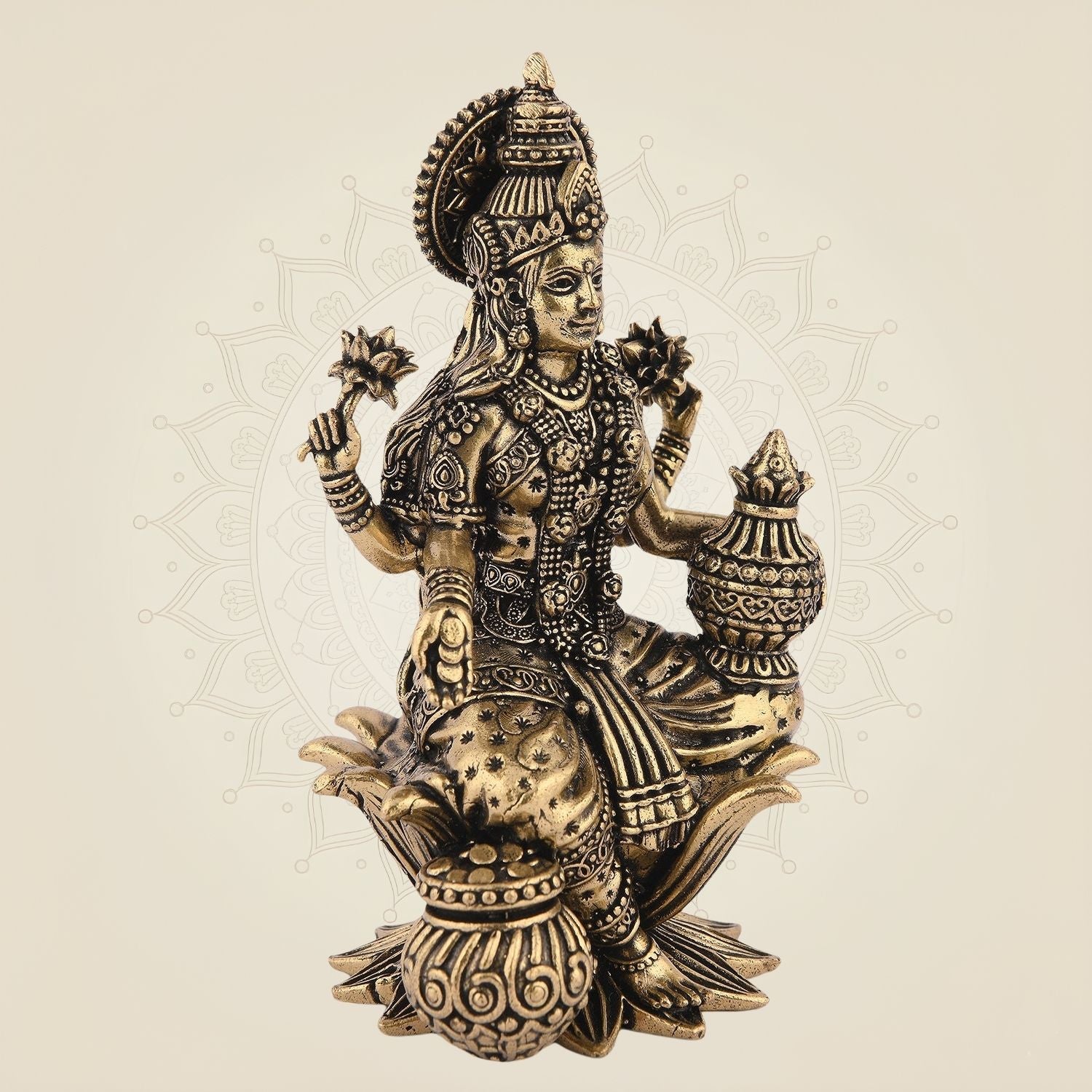 Lakshmi on Lotus Idol - 4" Handcrafted Pure Brass Sculpture for Wealth