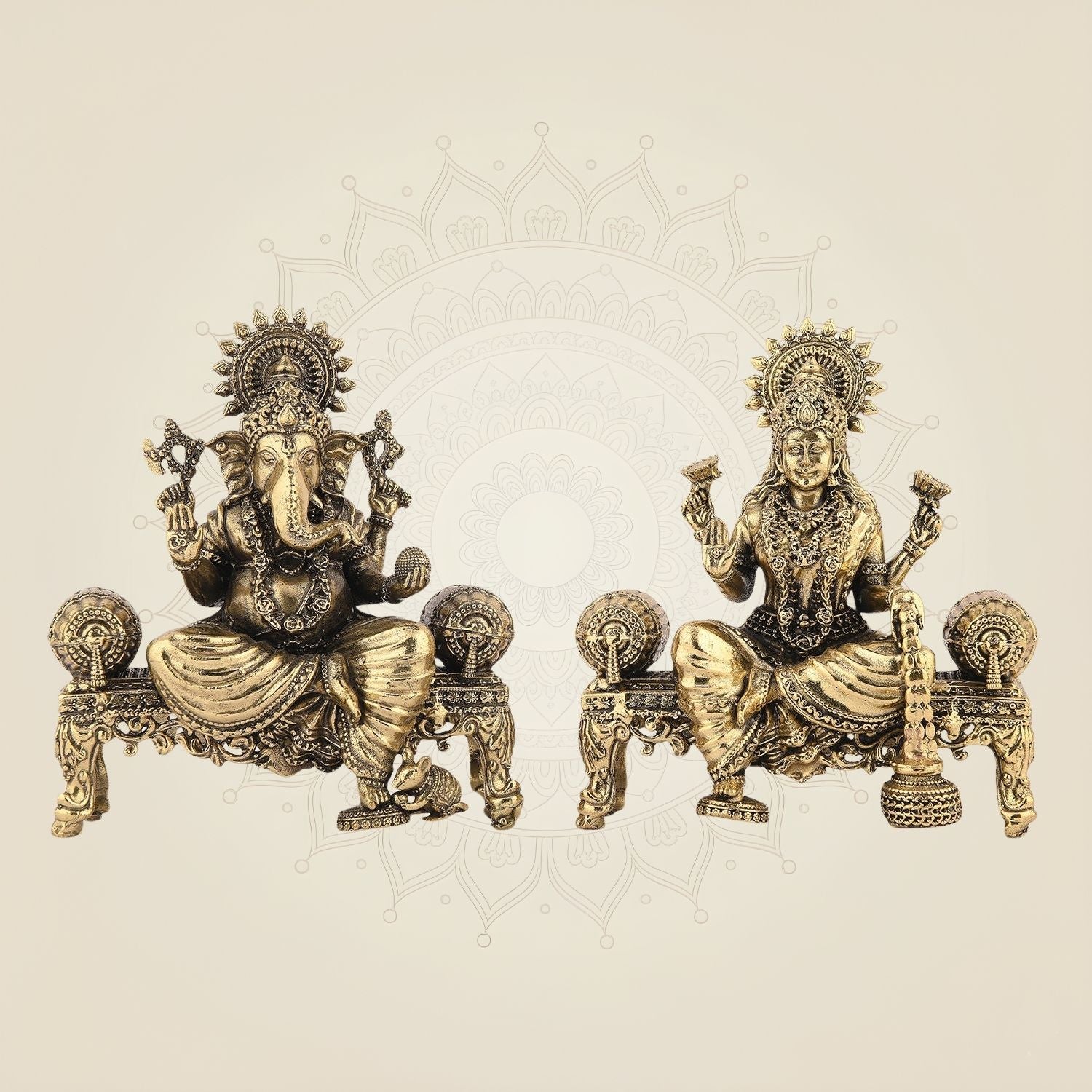 Laxmi Ganesh on Singhasan 4.5" Brass Idol – Superfine Lightweight Artisan Piece