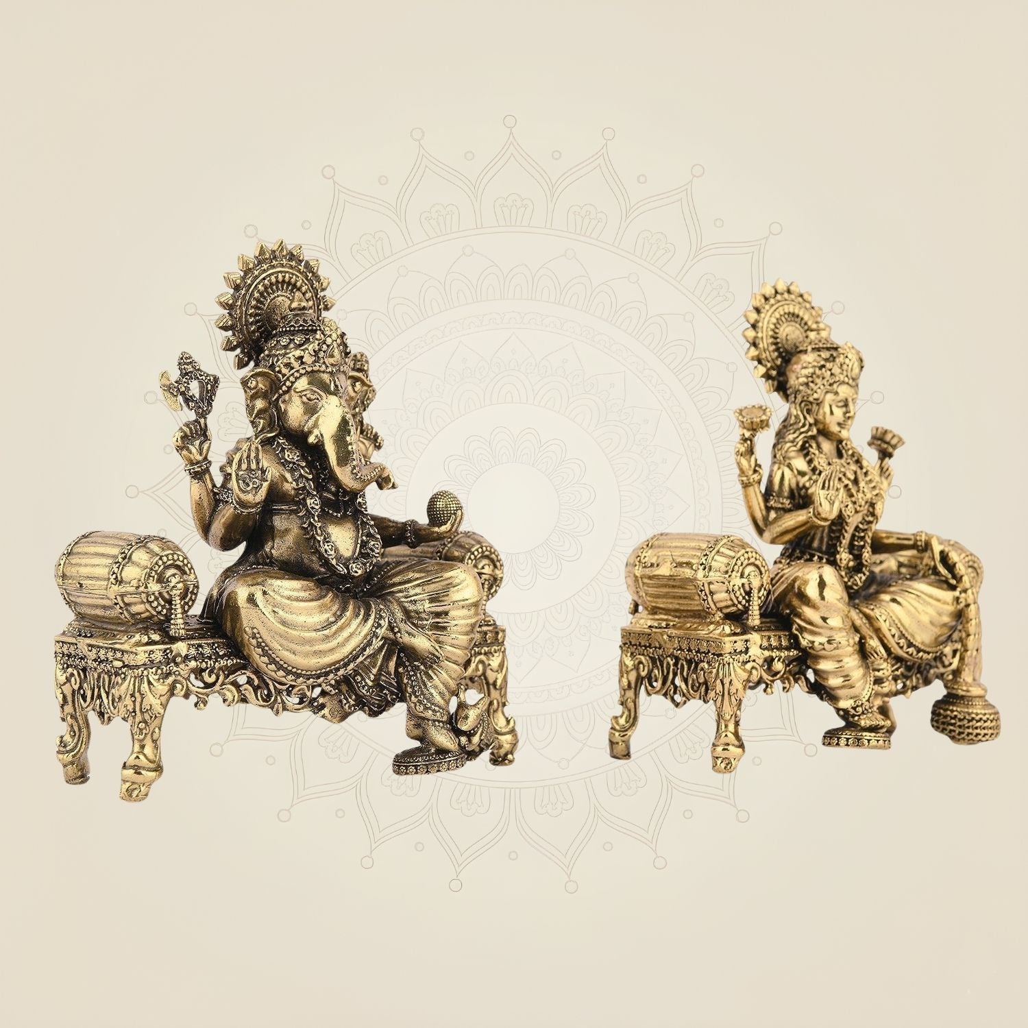Laxmi Ganesh on Singhasan 4.5" Brass Idol – Superfine Lightweight Artisan Piece