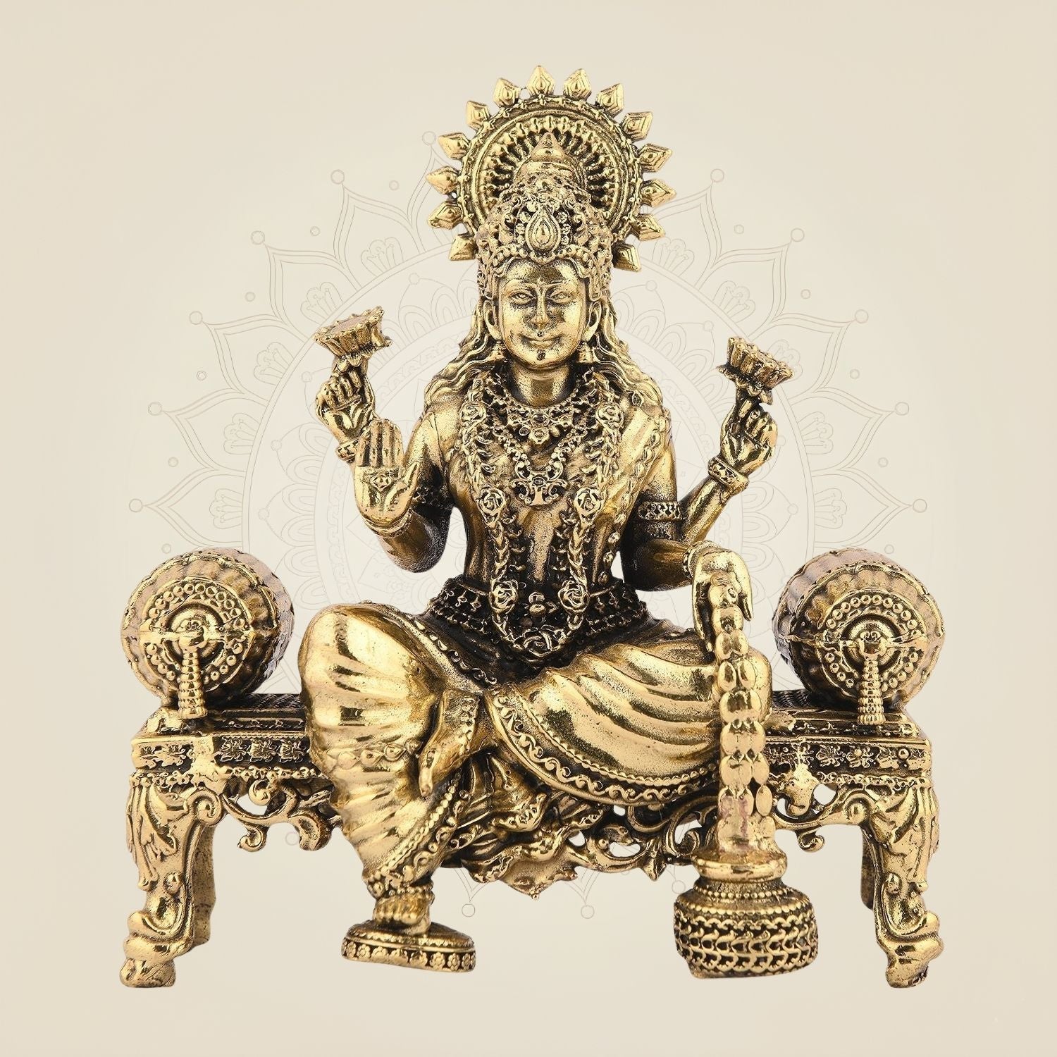 Lakshmi Ji Idol on Singhasan 4.25"– Handcrafted Pure Brass Murti