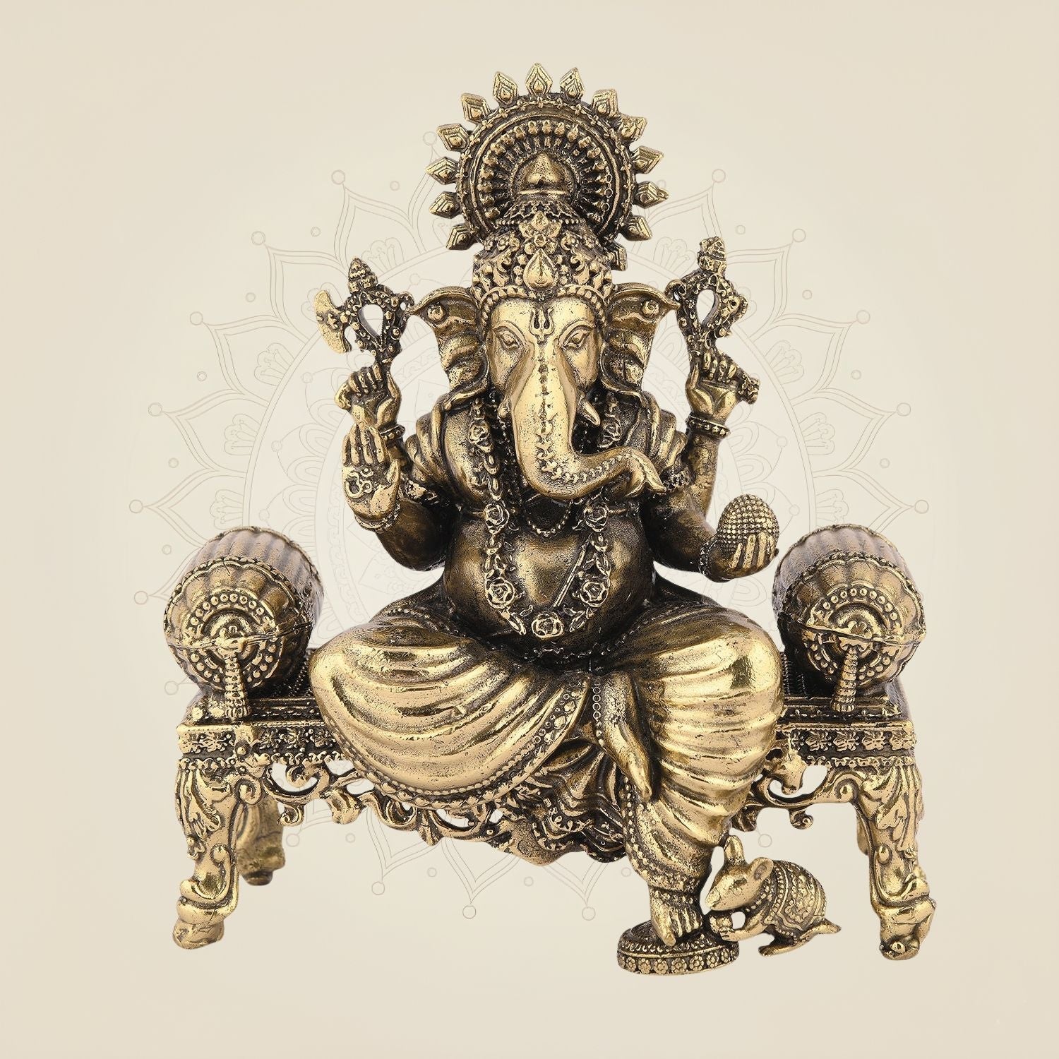 Ganesh Idol on Singhasan – 4.5" Handcrafted Pure Brass Murti, Lightweight Home Decor