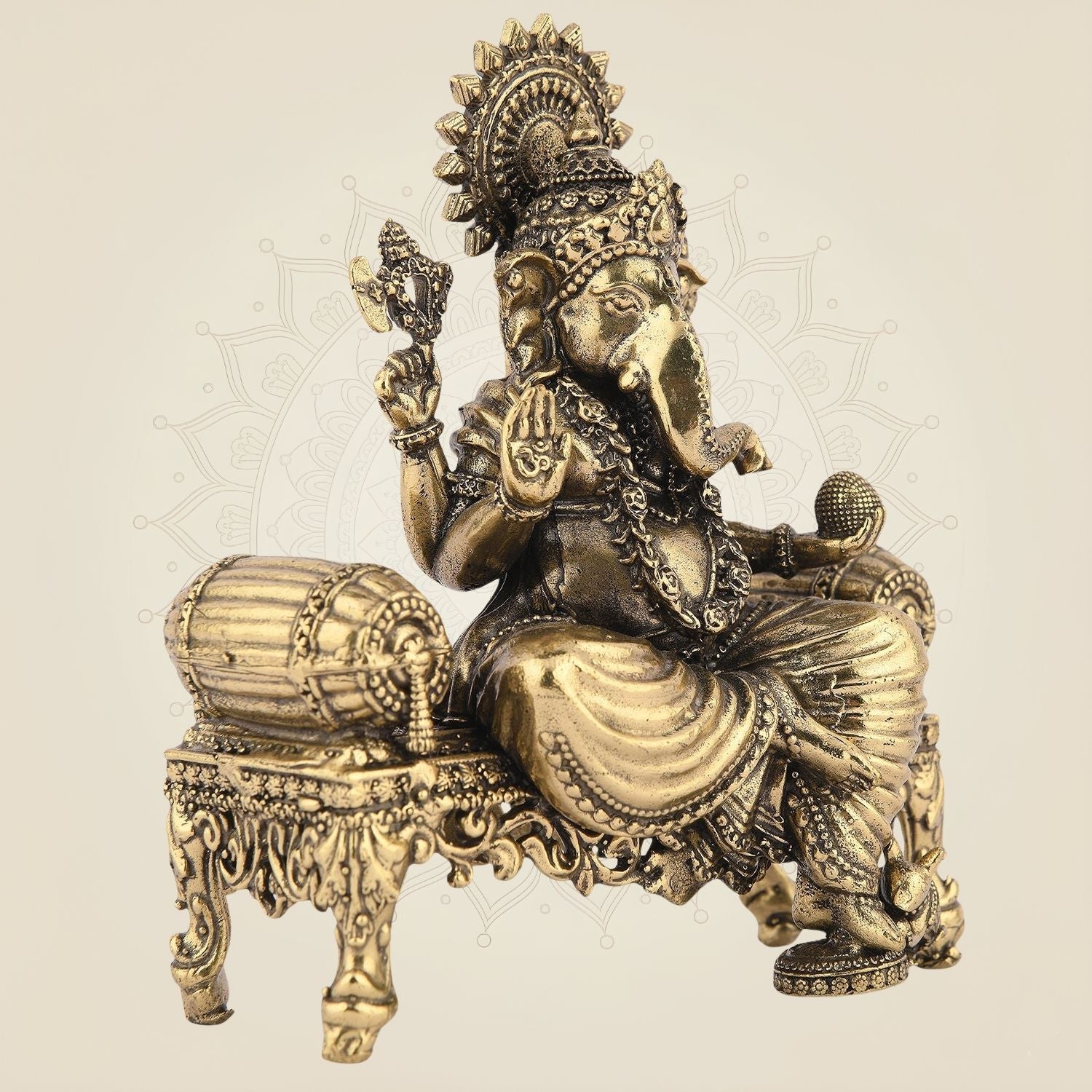 Ganesh Idol on Singhasan – 4.5" Handcrafted Pure Brass Murti, Lightweight Home Decor