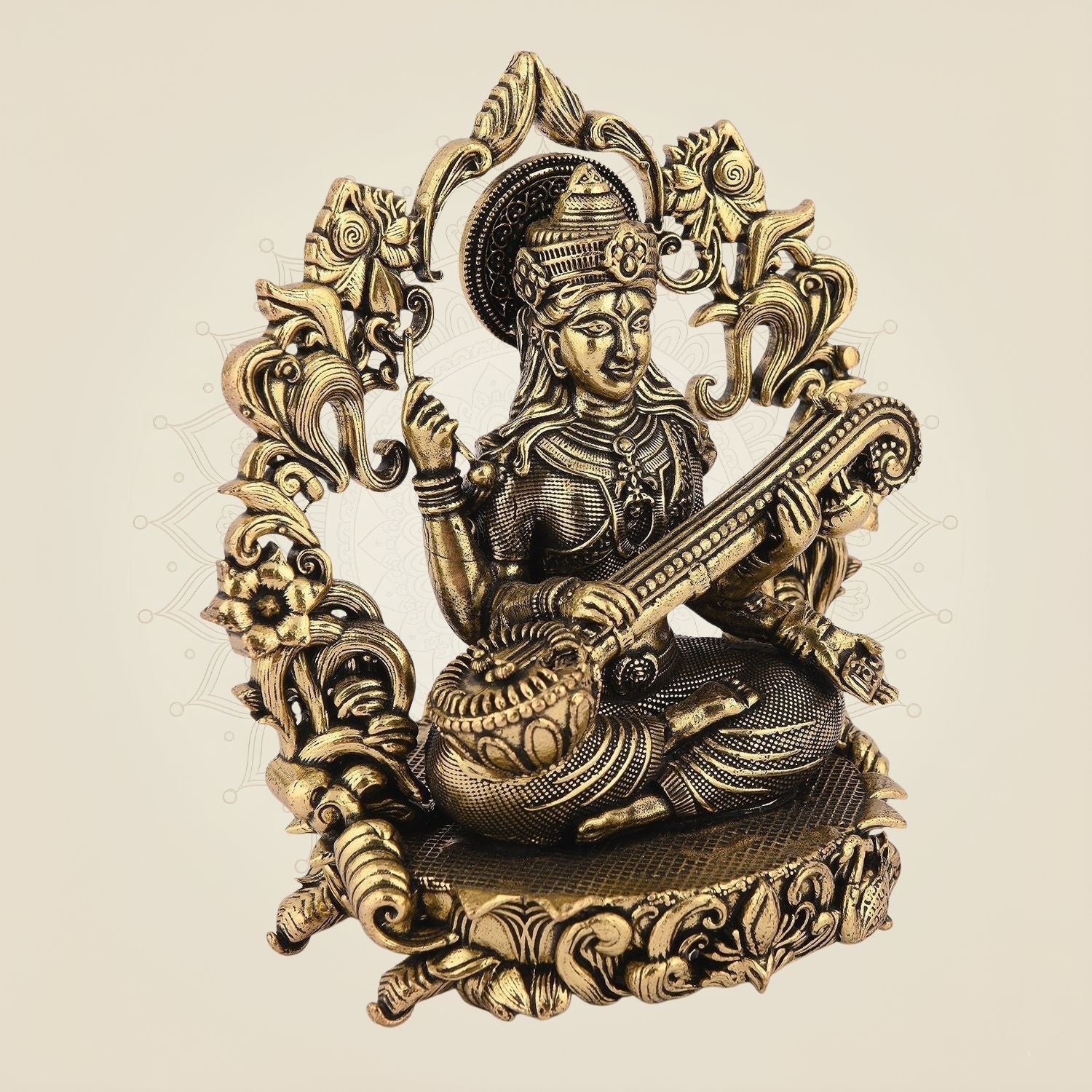 3.75" Saraswati Maa Brass Idol – Lightweight Handcrafted Murti for Study & Wisdom