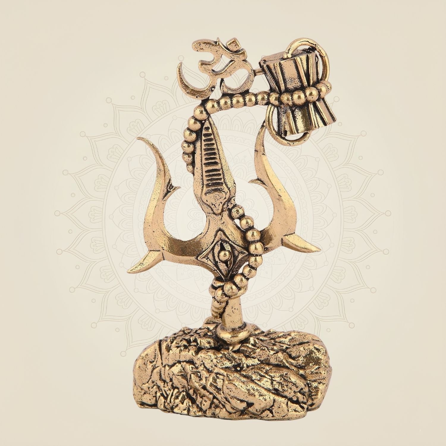 Brass Trishul with Damru & Om – 3.75" Superfine Lightweight Spiritual Decor