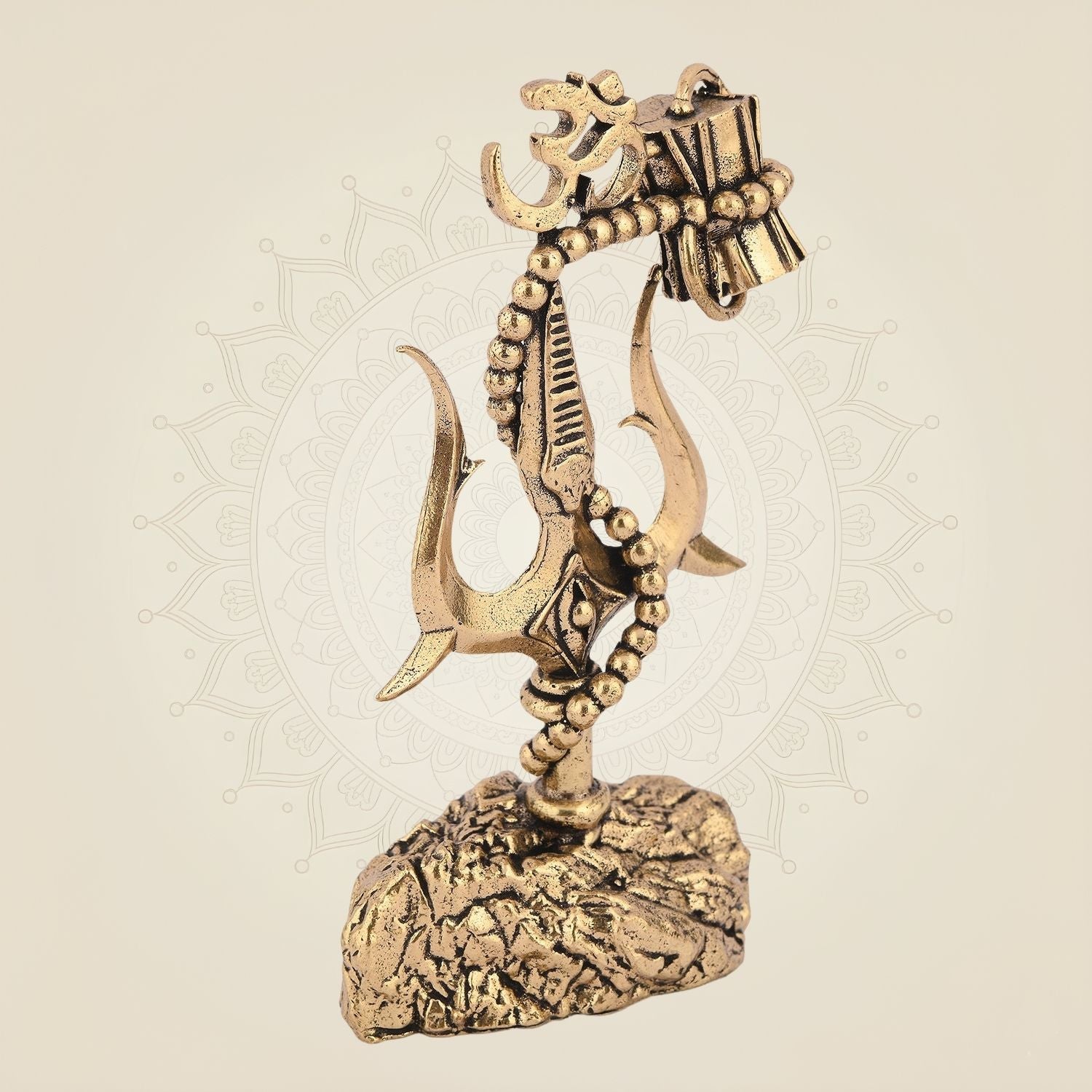 Brass Trishul with Damru & Om – 3.75" Superfine Lightweight Spiritual Decor