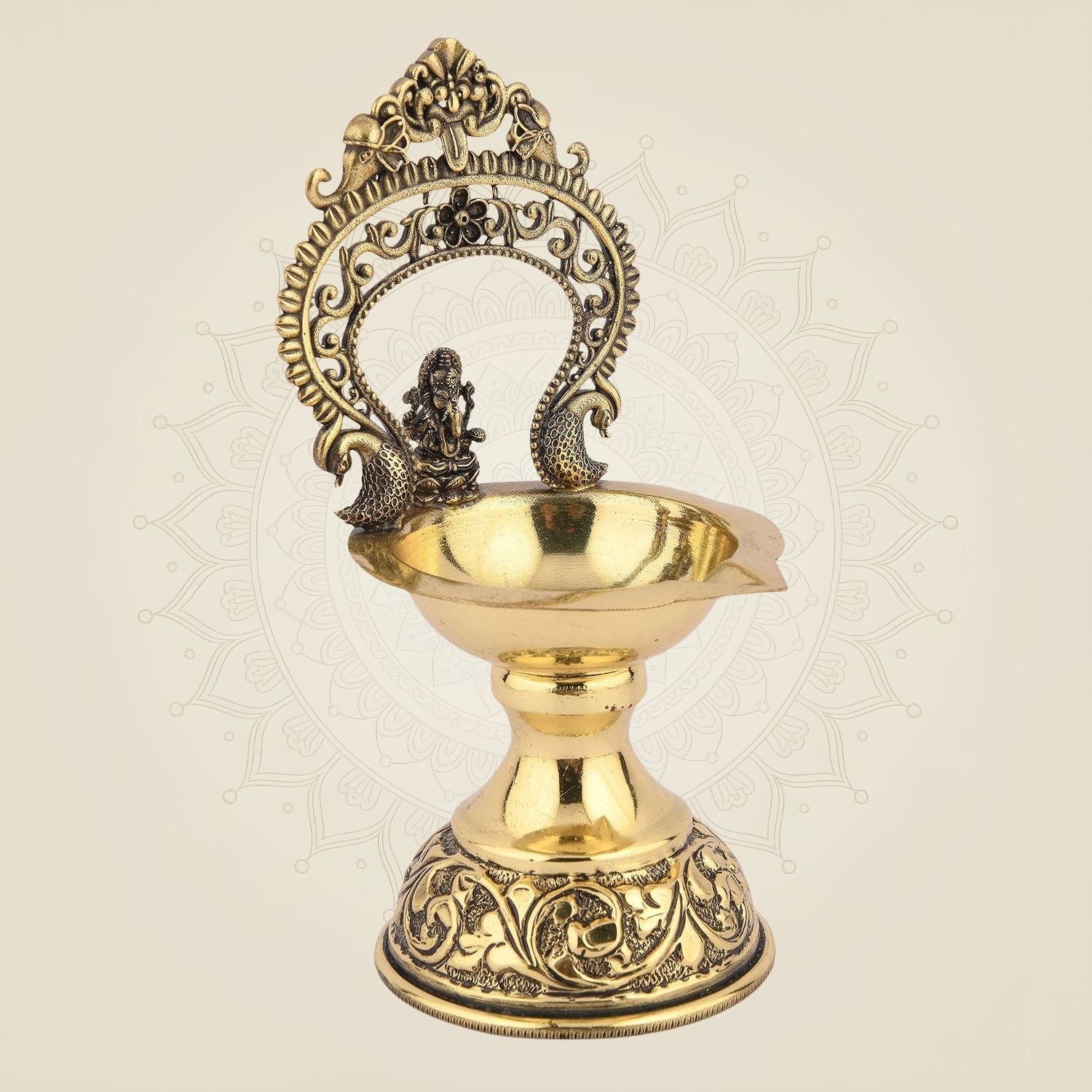 Ganpati Maharaj Brass Diya – 5.5" Handcrafted Pure Brass Oil Lamp Artisan